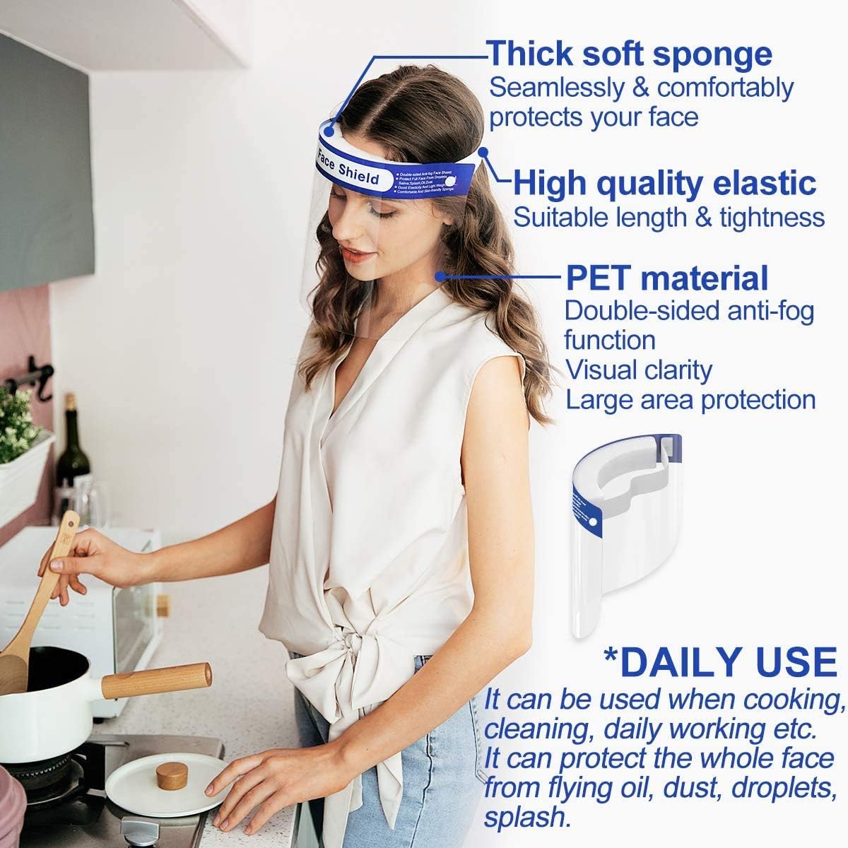 Delafino Safety Face Shield, All-Round Protection Headband with Clear Anti-Fog Lens