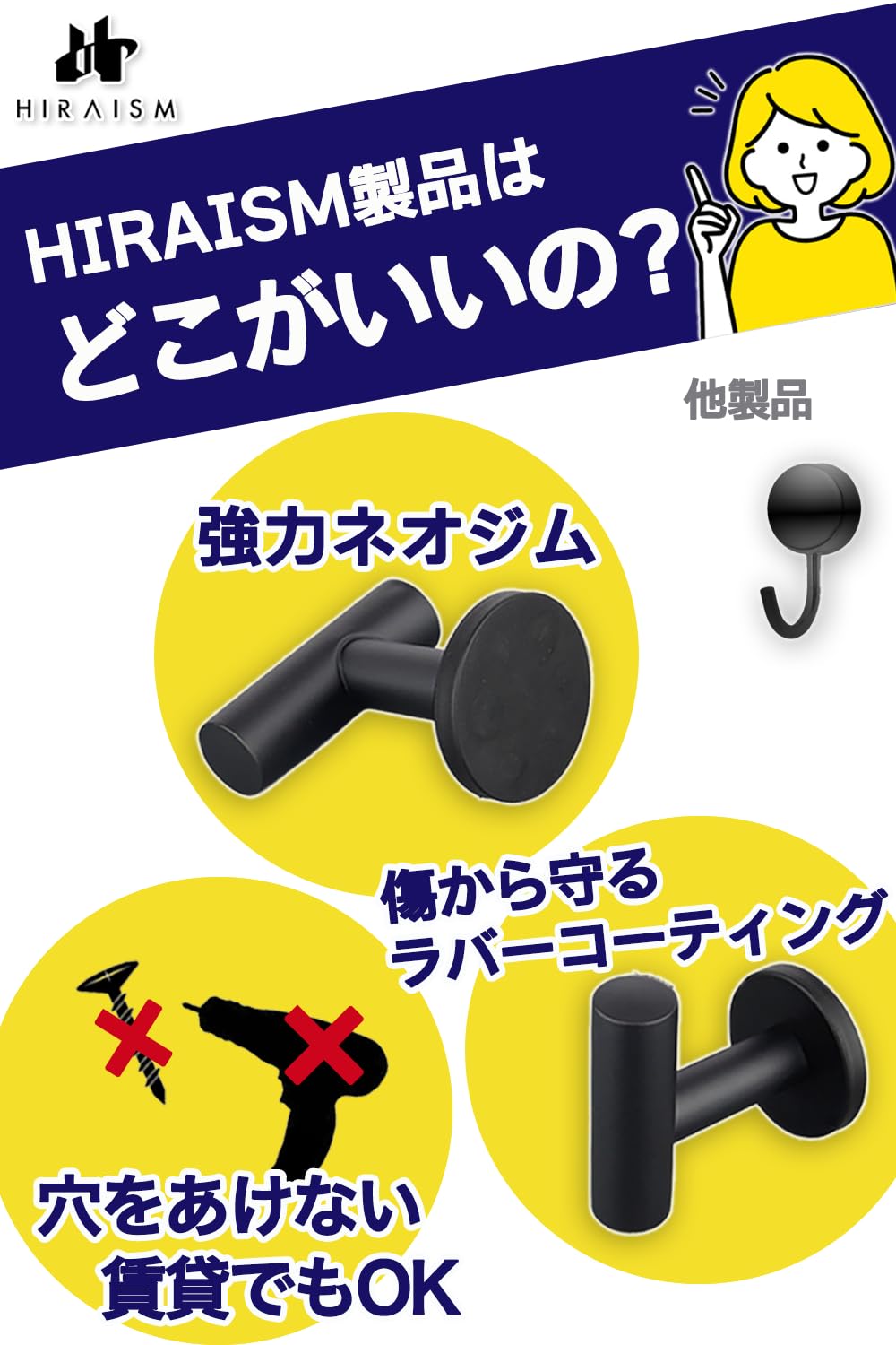Amazon.co.jp: 【整理収納アドバイザー監修】HIRAISM マグネットフック