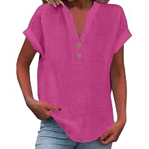 Summer Tops for Women Short Sleeve Cotton Linen Shirt Oversized Tshirts Casual Button v Neck Beach Tunic Blouses Outfits