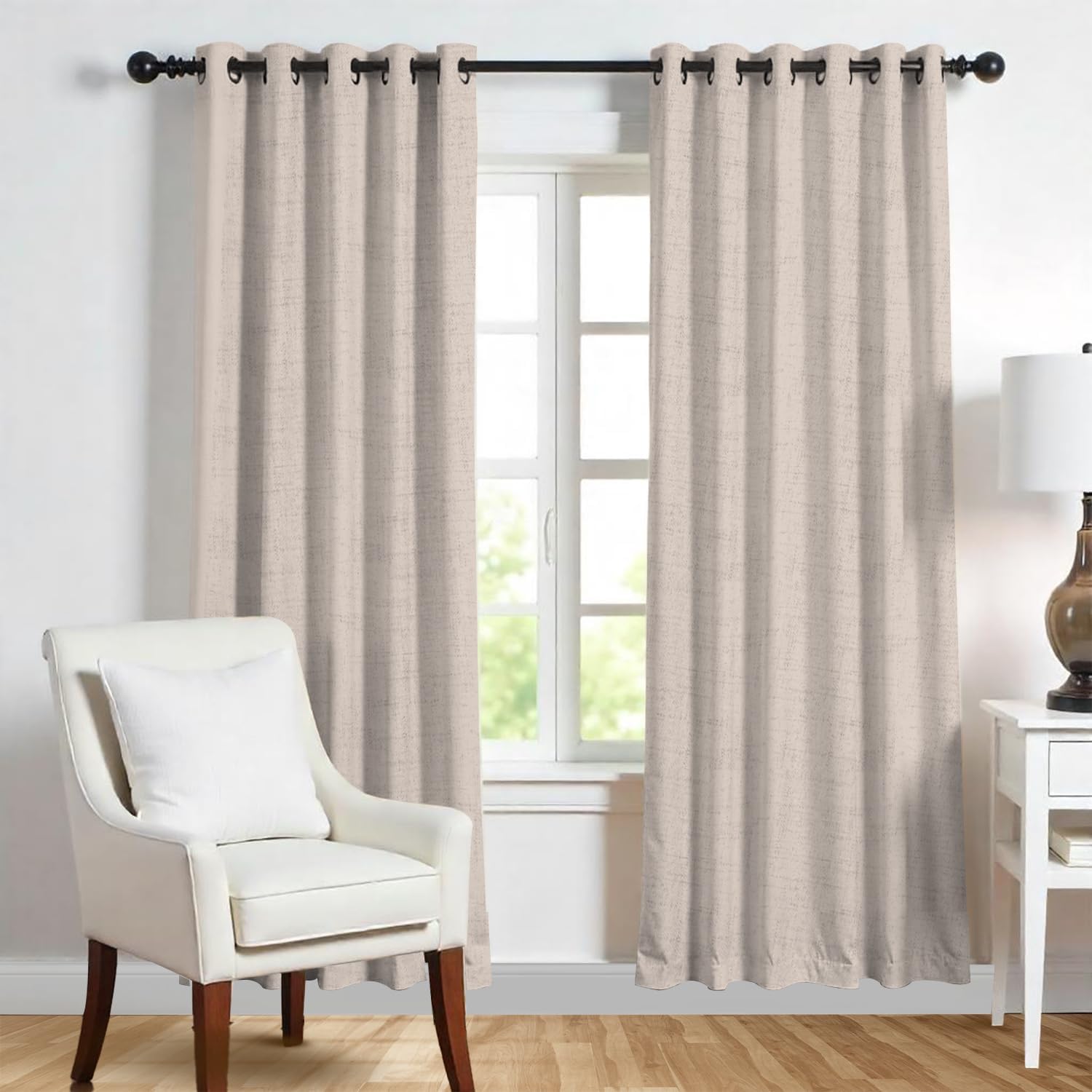 Mayfair Linen 3 Ply Linen Curtains 2 Panel Set - Bedroom Living Room Curtains 96 Inches Long, Rod Pocket Back Tab Soft Textured Window Drapes Semi Sheer Light Filtering Panels (52 x 96 Taupe)