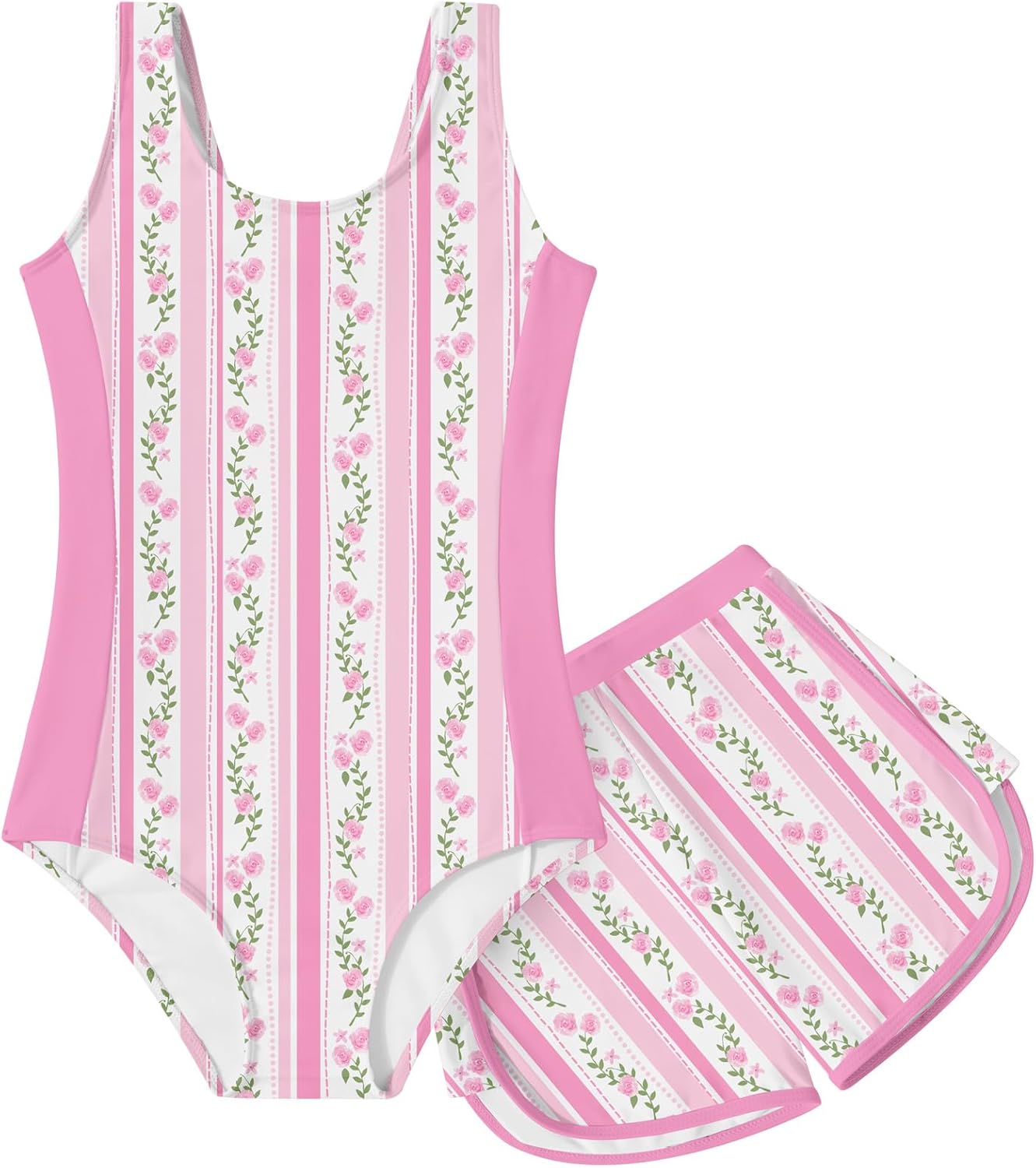 TUONROAD Bathing Suits for Girls 8Y 9Y Big Girls' Pink Flowers Surfing Girls Swimsuits Size 8 9 Tie-dye Drift Summer Vacation Sleeveless Swimming Suit for Girl Beacwear