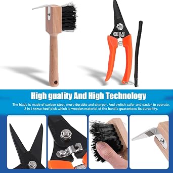 5 Pcs Professional Farrier Tools Value Supplies Kit with Mini 8 Inch Rasp Hoof File, 8 Inch Hoof Nipper, Roll Pack, Horseshoe Brush, Hoof Cutter for Horse, Horses Hoof Trimmers Shears Tools