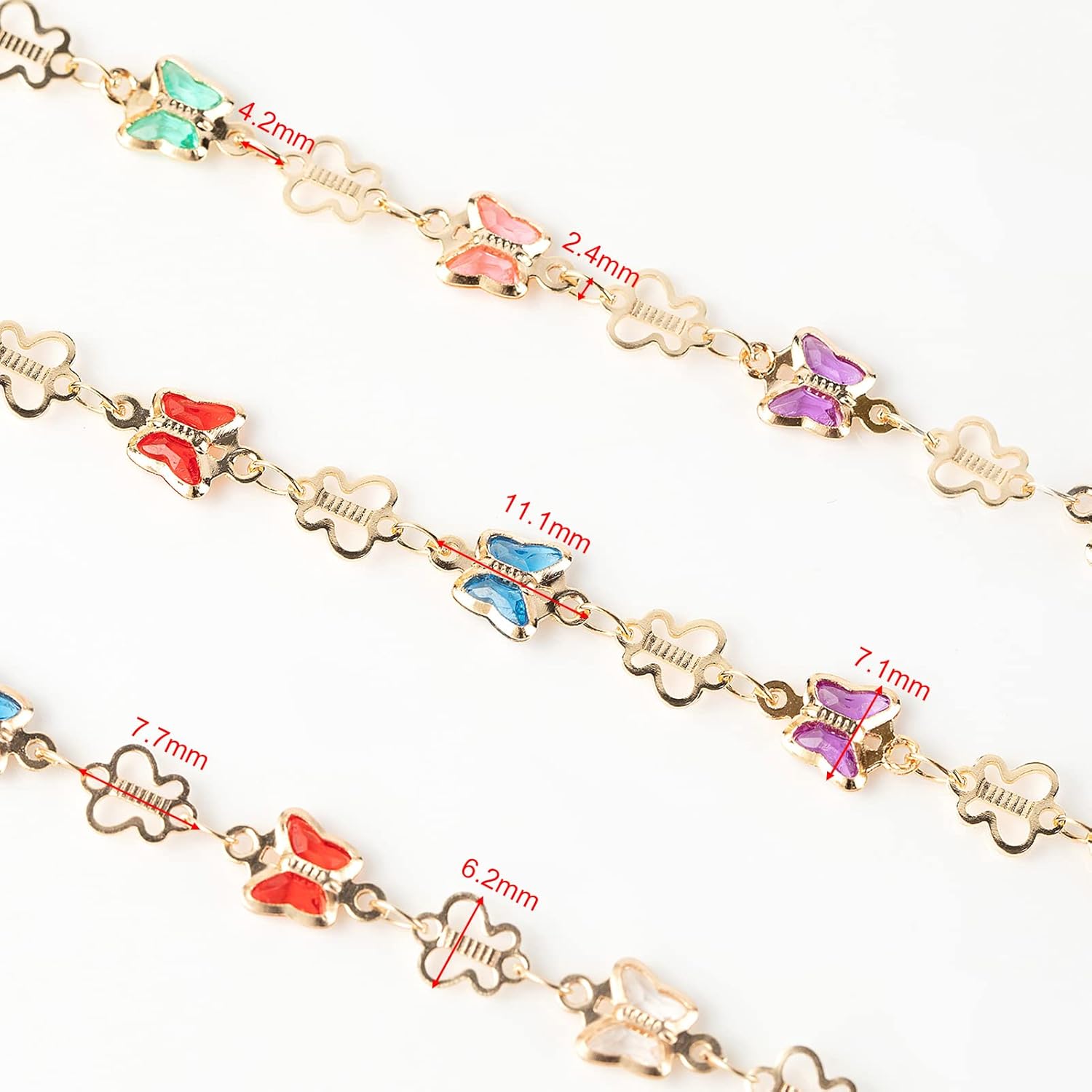 16.4 Feet Gold Plated Necklace Chain for Jewelry Making, Colorful Rhinestone Butterfly Cable Link Chain Bulk with Open Jump Rings and Lobster Clasps