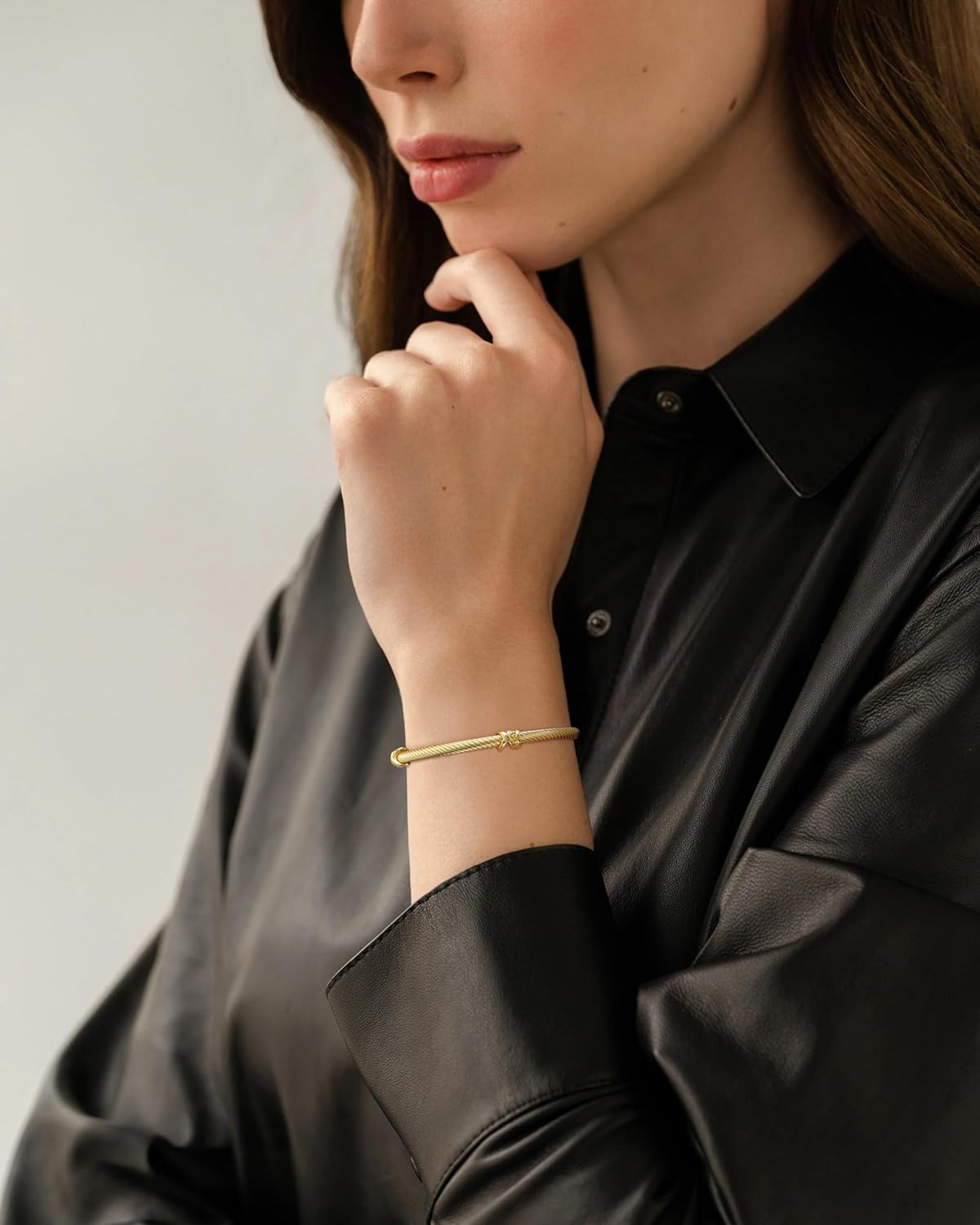 Wiilkac Cuff Bracelets for Women Two Tone - Cable Bangle Bracelet Twisted Silver Wire - Gold Hook Flower Vintage Mixed Metal Cuff Bracelets Jewelry Gift - Image 2