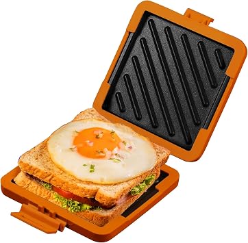 MKYSAIL Toaster,Microwave Toaster, Sandwich Maker, Panini Maker, Dishwasher Safe,NO Electricity,Wireless,Time Saving,Fast,Toastie Safe in Microwave OvenOrange, Microwave Sandwich Maker