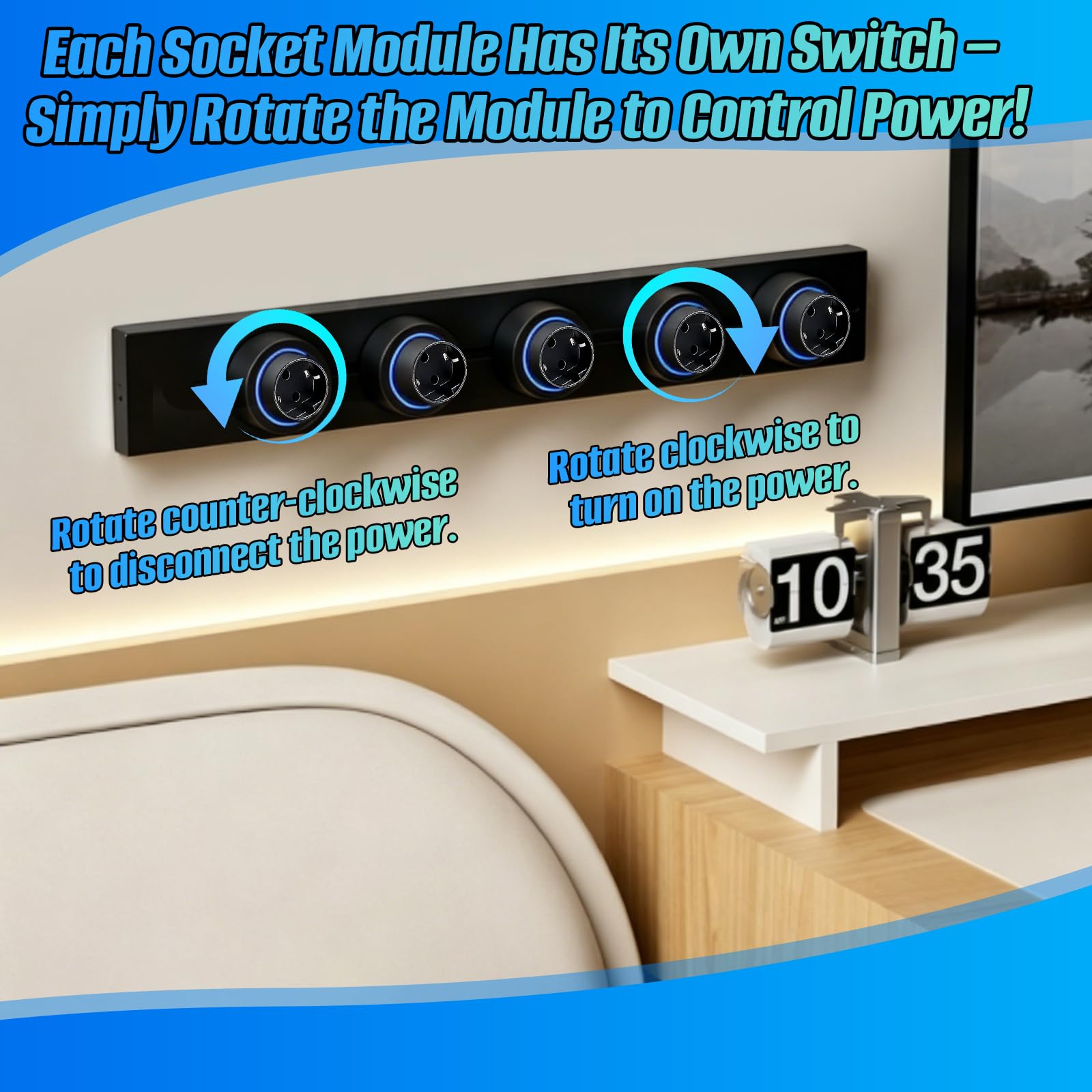 Binario Elettrico a Vista 50 cm, con 4 Prese Eu – Moduli Scorrevoli, Alimentazione Rotante On/Off, Facile Installazione Senza Incasso A Parete, Ideale Per Cucina, Soggiorno E Camera Da Letto