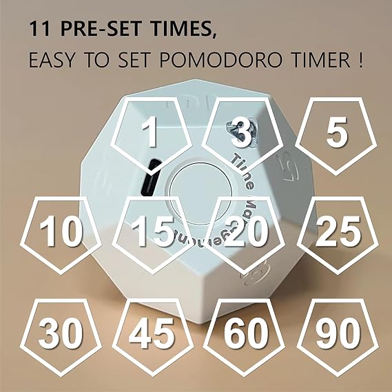 Cube Pomodoro Timer - Flip to Start Countdown, Rechargeable Mini Productivity Timer for Study, Office, 11 Preset Times, Silent/Vibration, Time Management Tool for Kids & ADHD (White)