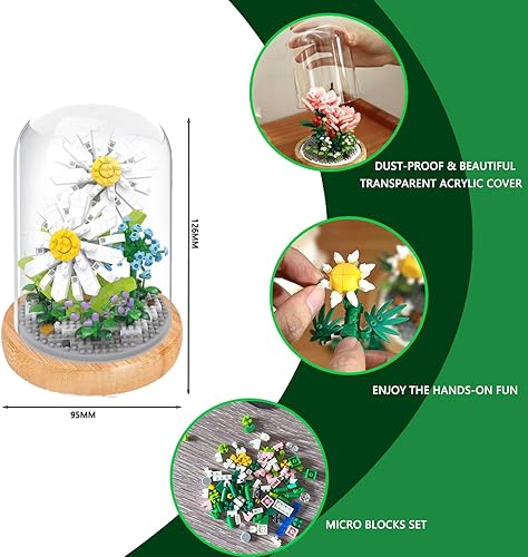 Miniatura 3 de MARM Kit de construcción de 543 piezas de ramo de flores de crisantemo blanco, micro bloques coleccionables, modelo de juguetes para adultos o