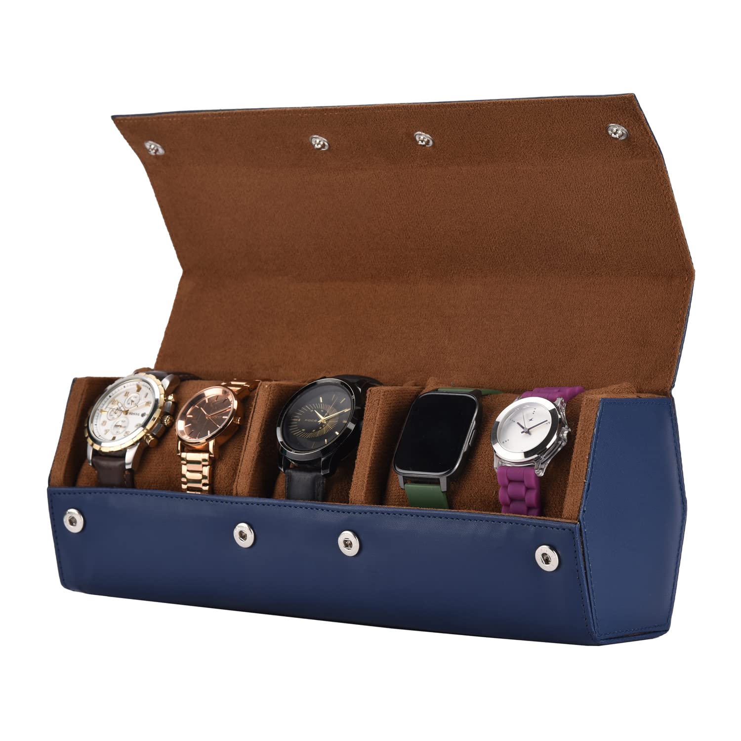 essart Sarvika collection Smart Watch Case for 5 watches for Men & Women PU Leather Watch Roll Organizer Watch box storage Case Watch Holder Pouch for Travel (Blue) (B0BRPT2R8P) Amazon Price History, Amazon Price Tracker