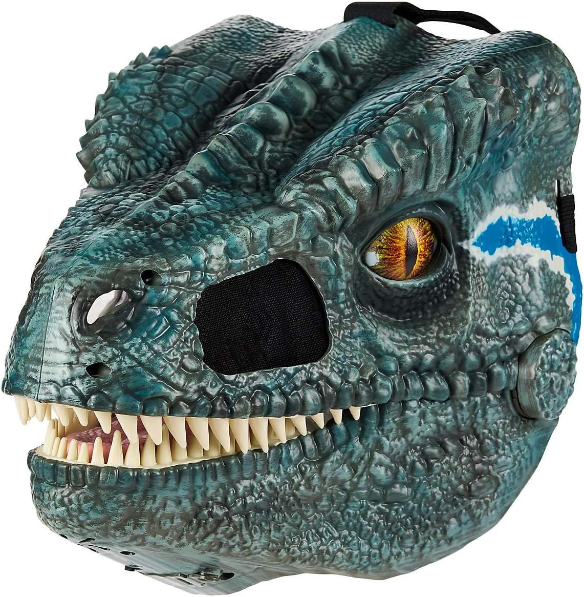 Spirit Halloween Blue Dinosaur Moving Mouth Mask, Officially Licensed, Jurassic Park, Dinosaur Mask, Halloween Costume, Unisex Adult, Child ONE Size FITS Most Standard, Multicolor
