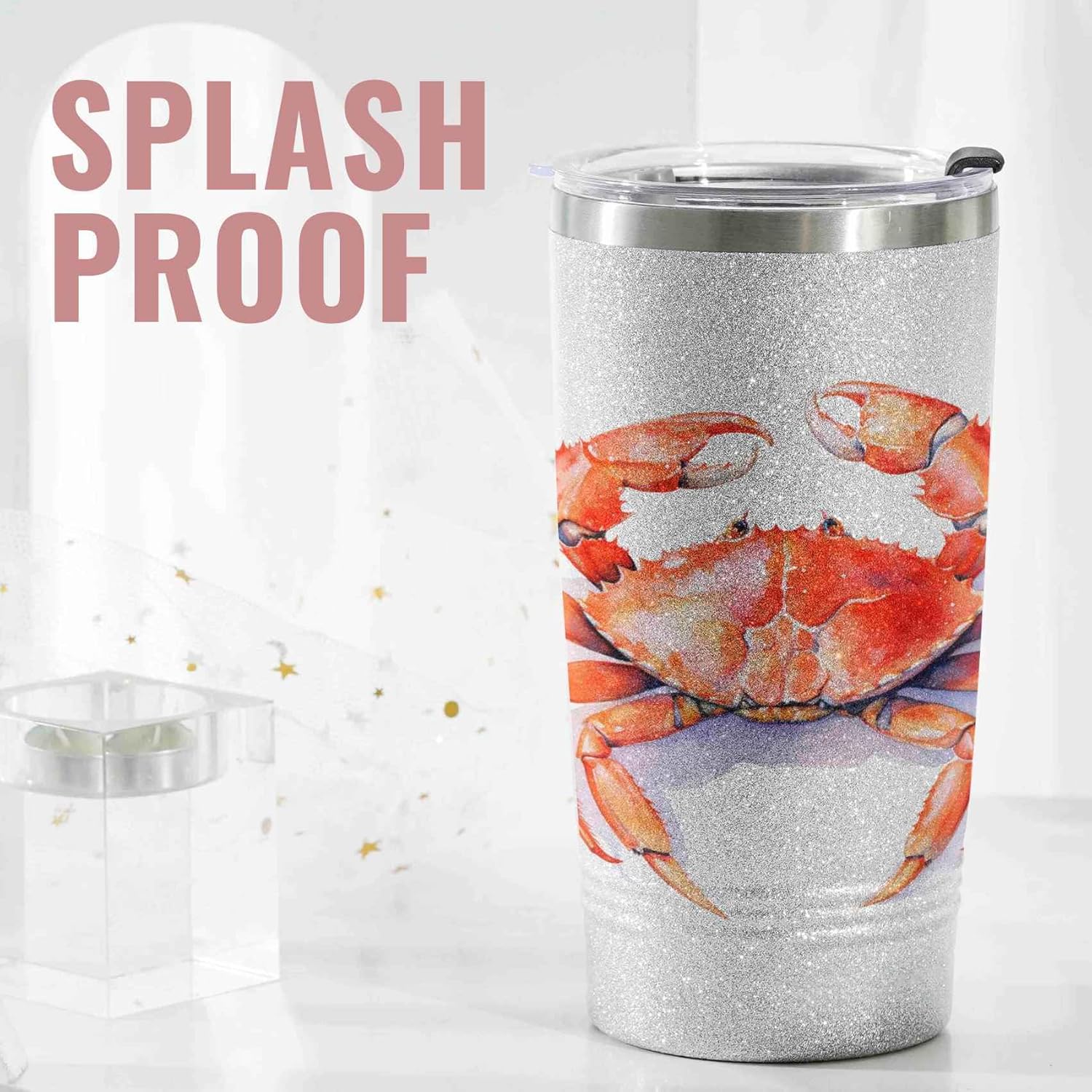 Onebttl Crab Gifts for Crab Lovers for Women & Girls, 20oz Stainless Steel Tumbler with Lid, Perfect for Birthday & Christmas, Glitter - Image 4