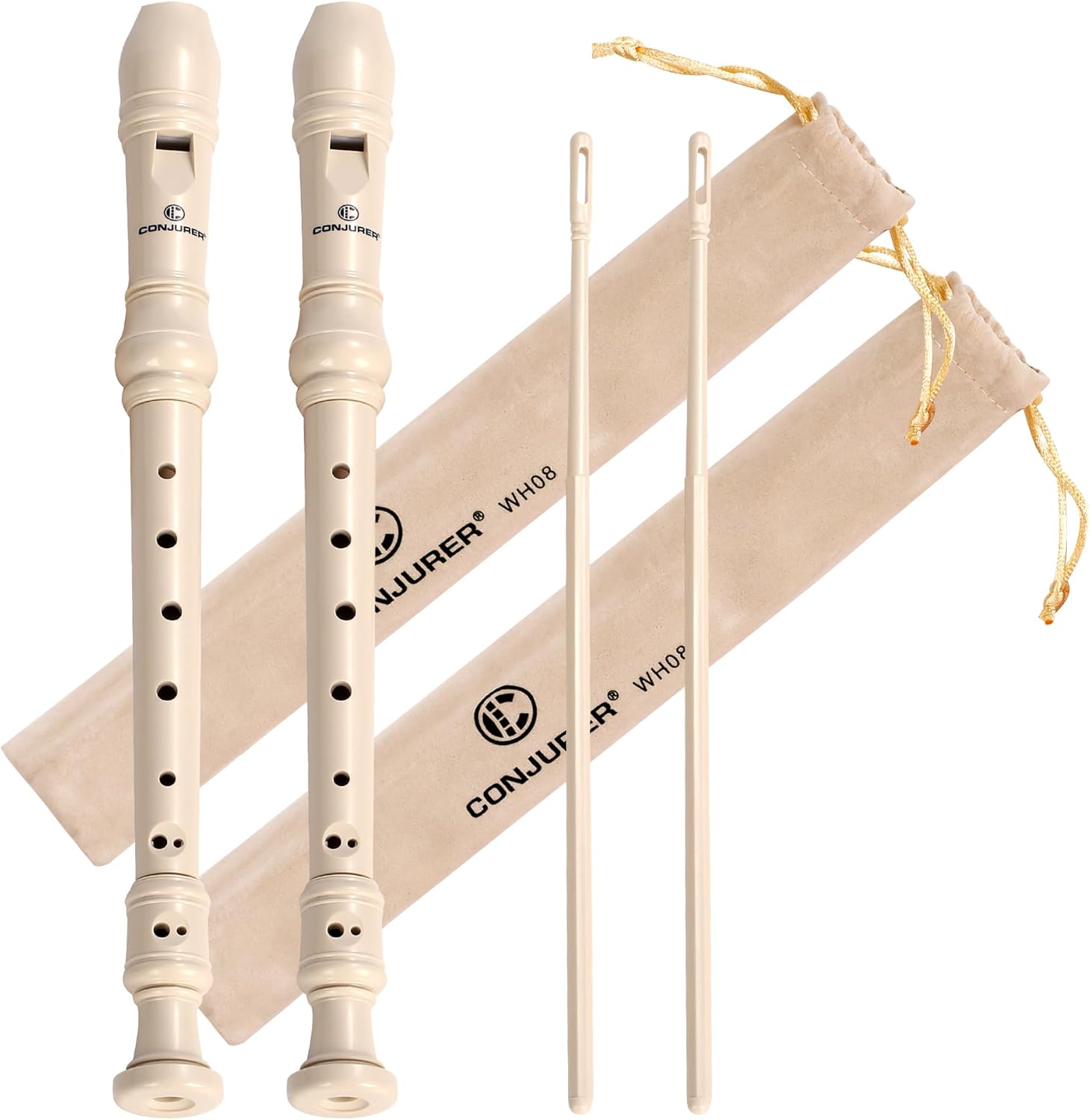 CONJURER 10Pc Soprano Recorder Instrument for Kids Student - German Fingering 8 Hole Flute ABS Descant Recorders for Beginners with Cleaning Rod and Bag for Kids over 3 Years Old
