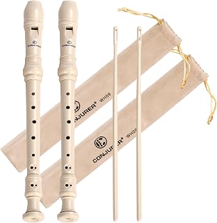 2Pc Soprano Recorder Instrument for Kids Student - German Fingering 8 Hole Flute ABS Descant Recorders for Beginners with Cleaning Rod and Bag for Kids over 3 Years Old