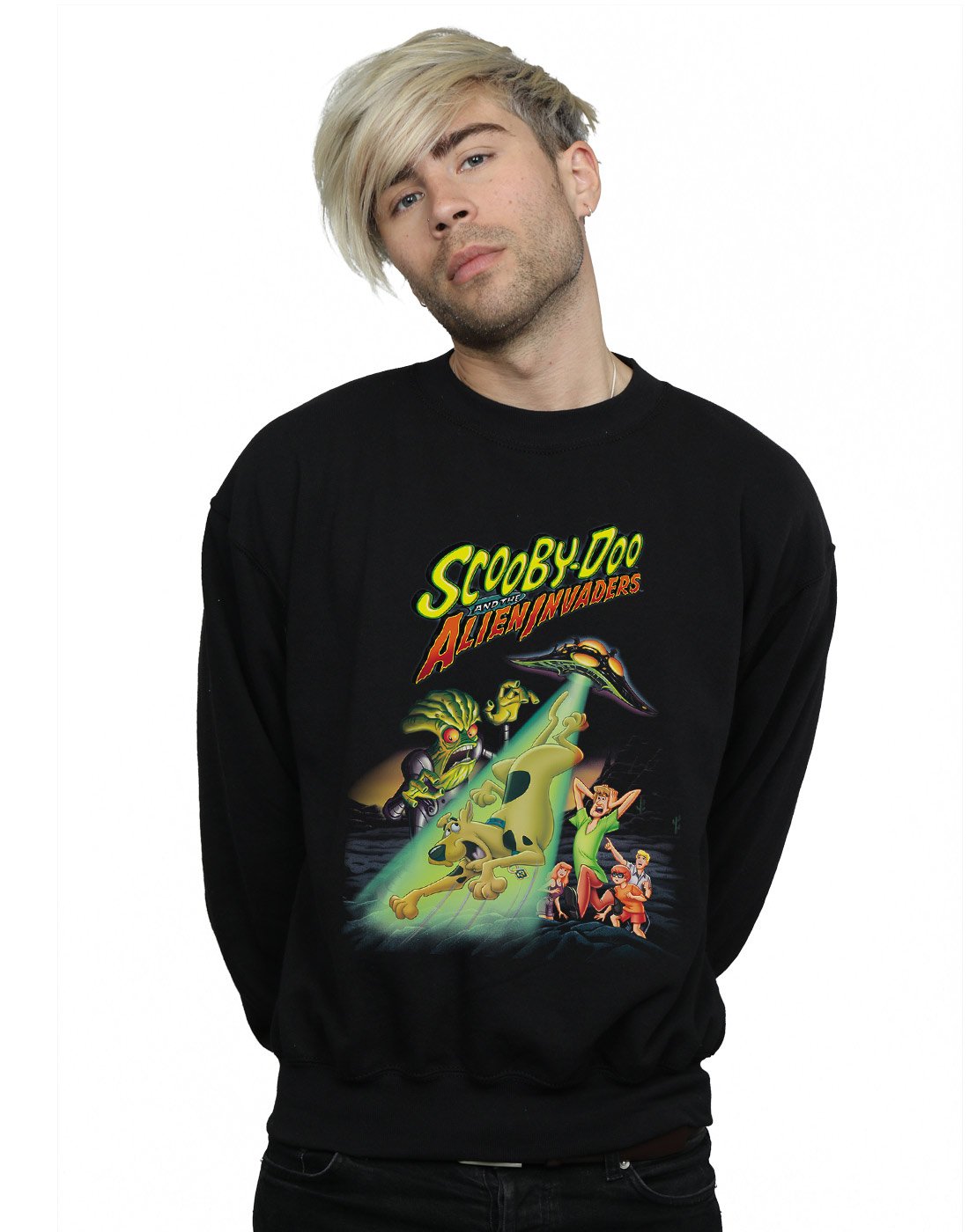 Scooby Doo Men's and The Alien Invaders Sweatshirt Black Medium
