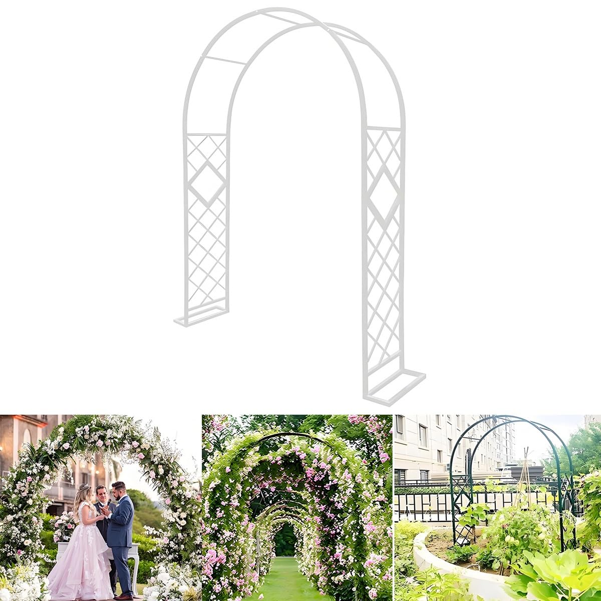 Arco de boda de metal blanco de 3,2x2,4 m para enrejado de jardín y plantas rosas