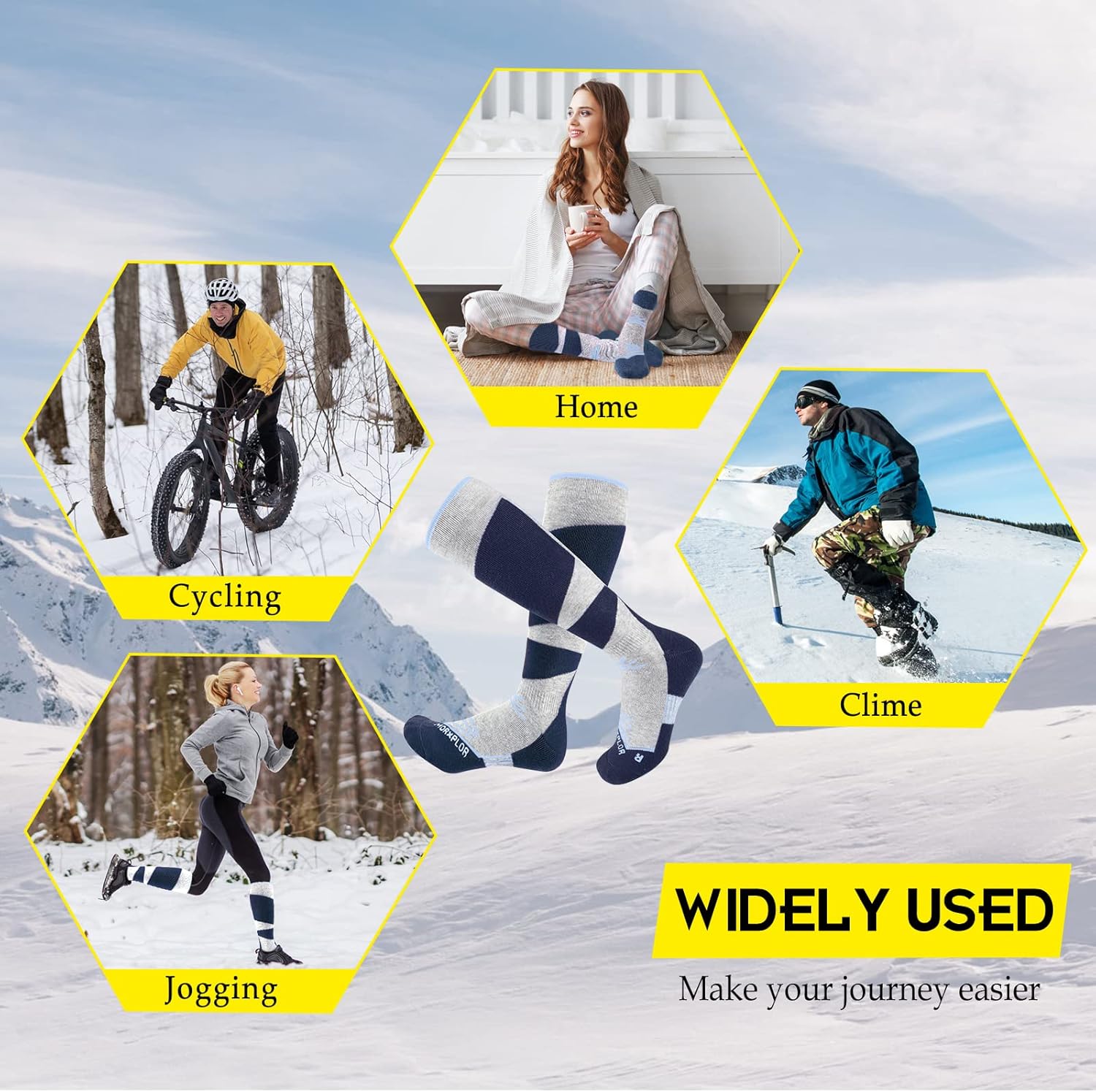 Merino Wool Ski Socks 2 Pairs Pack for Men&Women,Skiing and Snowboarding Knee High Warm Socks for Cold Weather - Image 7