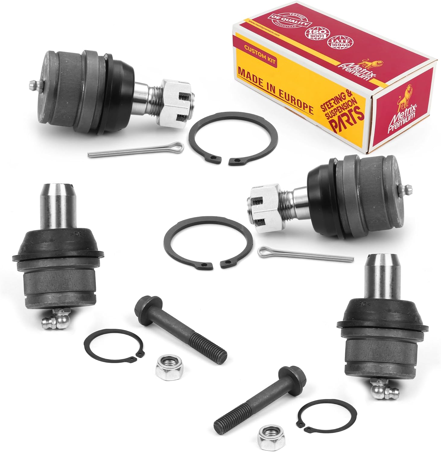 Metrix Premium Chassis Parts - 4 PC Front Upper & Front Lower Ball Joint Kit Fits 1987-1996 Ford F-150 RWD, Replacement K8431T, K8432T, Made in Europe