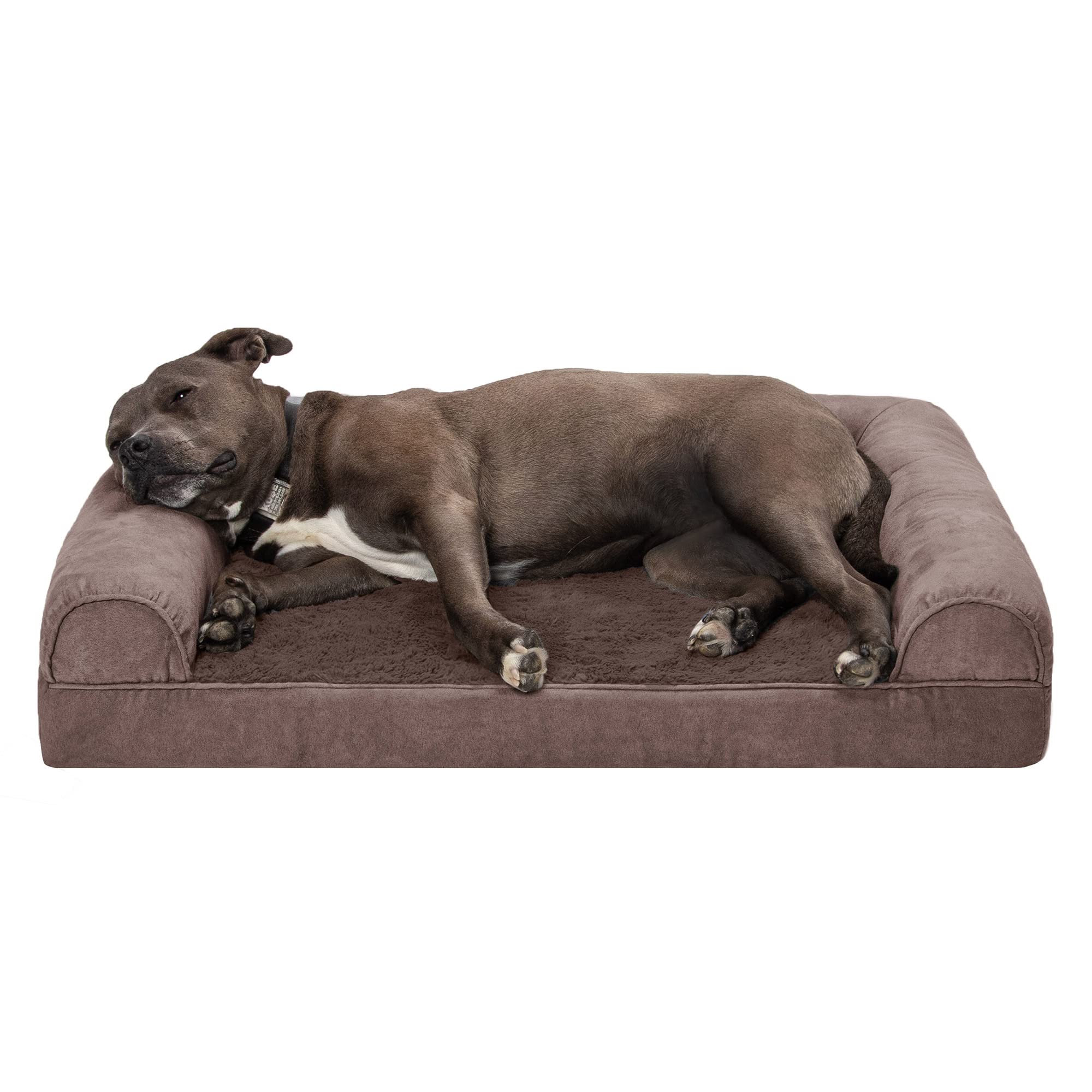 Furhaven Large Orthopedic Dog Bed Faux Fur & Velvet SofaStyle w