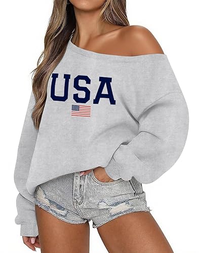Lacozy USA Sweatshirt for Women Oversized Off the Shoulder Sweater