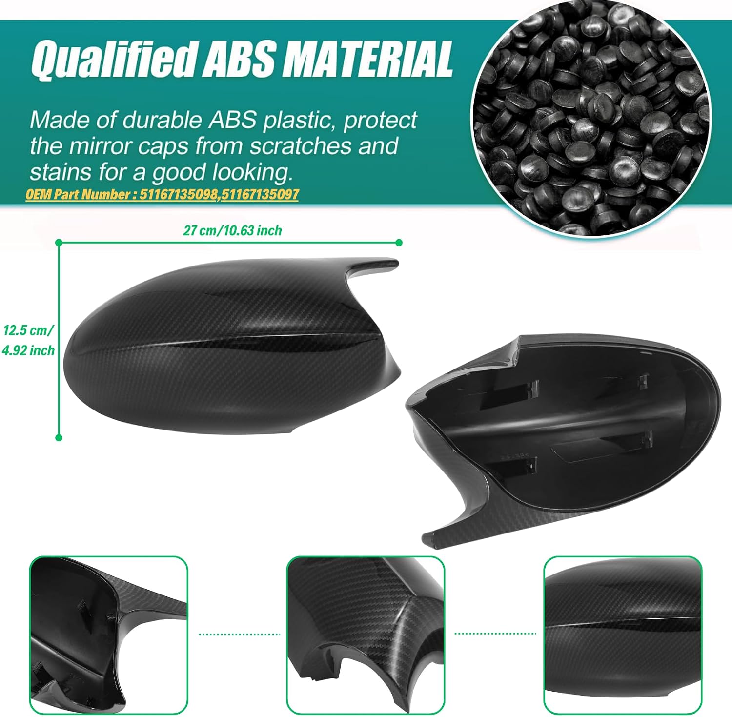1Pair Car Side Mirror Covers Caps Replacement for 2005-2008 BMW 3 Series E90 E91 E92 E93 320i 325i 330i Pre Lci Model Exterior Carbon Fiber Accessories Auto Tuning Body Parts & Trim - M Style