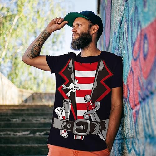 Miniatura 5 de KYKU Disfraz de pirata para hombre, accesorios de Halloween, camisetas divertidas de piratas de crucero