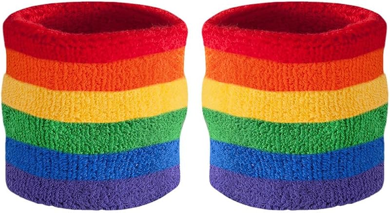 Suddora Striped Wristbands, Wrist Sweatbands for Men & Women, Moisture-Wicking Thick Cotton Bands for Working Out, Gymnastics, Basketball, Tennis, Football, 4-inch, Pair