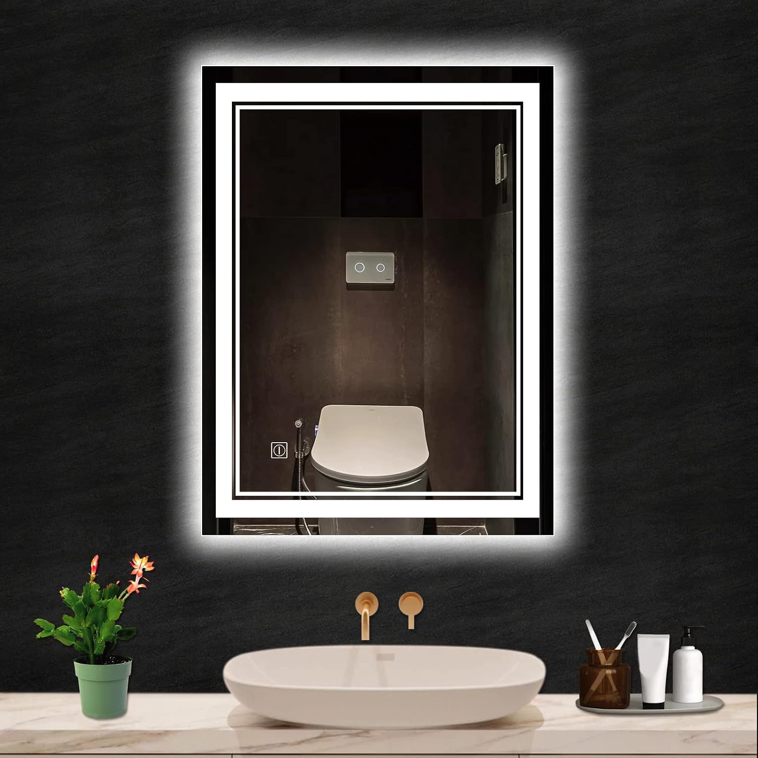 Dutsekk Bathroom Mirror with Lights, 28x20 Inch LED Mirror for Bathroom, Lighted Bathroom Mirror Wall Mounted, Dimmable IP44 Waterproof, 3 Color Temperature for Makeup