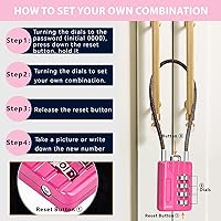 Vista 7 de SEPOX® Twins - Candado de combinación de 4 dígitos reiniciable, cable de acero de vinilo extra largo de 12.6 in, bloqueo multiusos para casillero