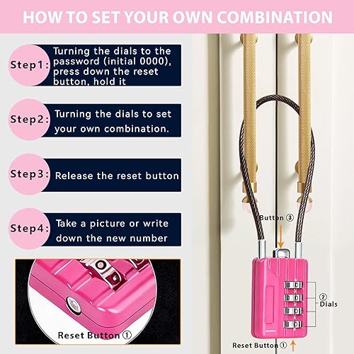 Miniatura 7 de SEPOX Candado de combinación de 4 dígitos reiniciable, cable compacto de acero de vinilo de 7.1 in, bloqueo multiusos para casillero de gimnasio,