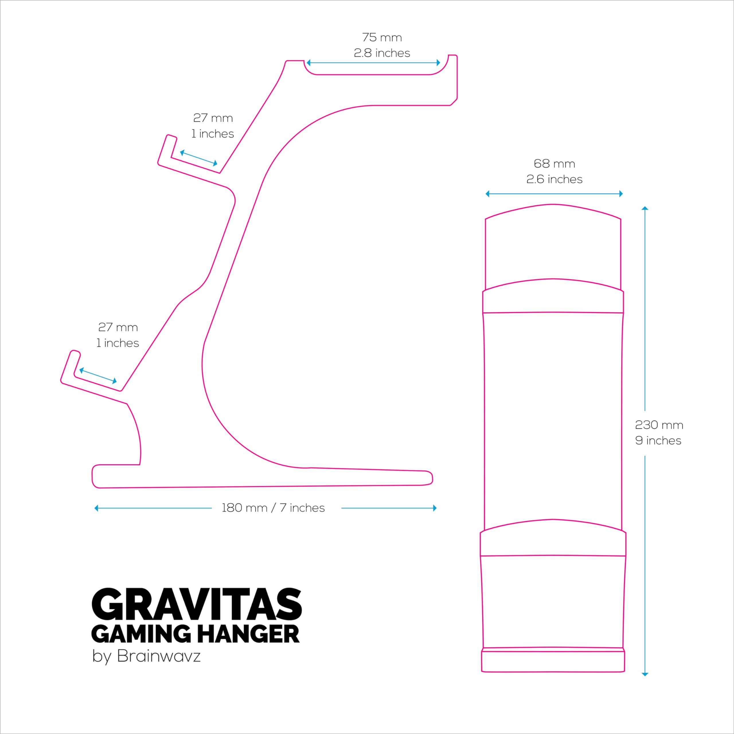 BRAINWAVZ The Gravitas - Supporto per cuffie e controller di gioco per scrivania, design universale per tutti i tipi di cuffie e gamepad (nero)
