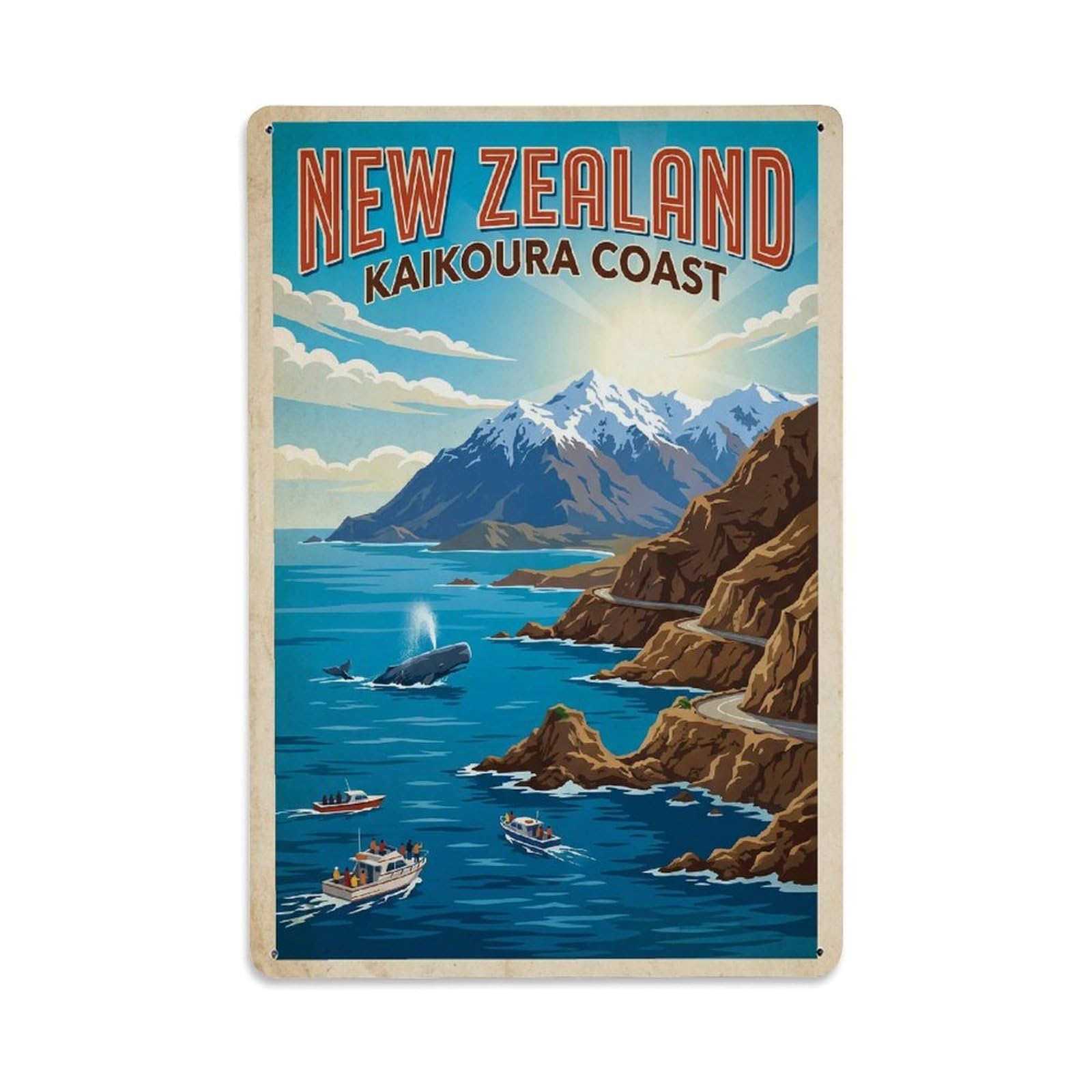 Gead 8X12inch Style Vintage Travel New Zealand Kaikoura Coast Metal Tin Sign