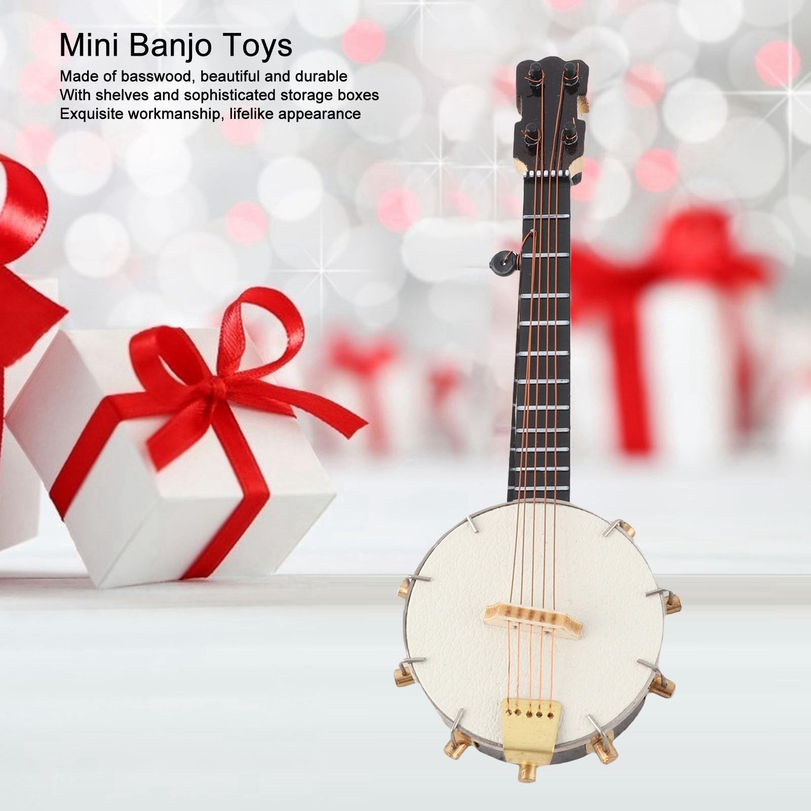 Modelo de Banjo en Miniatura Zenithaur con Soporte, Exquisita réplica de Guitarra de Madera de Mano de Obra para decoración y exhibición del hogar