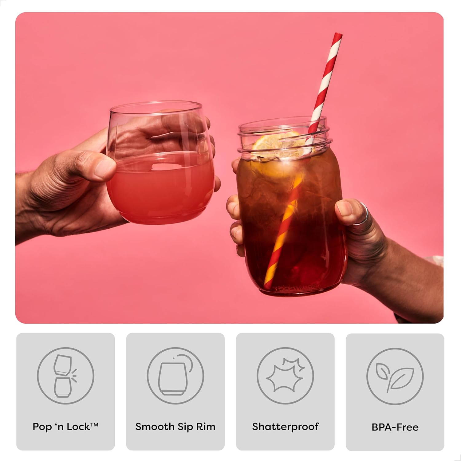 TOSSWARE POP Gold Rim 14oz Vino SET OF 12, Premium Quality, Recyclable, Unbreakable & Crystal Clear Plastic Wine Glasses - Image 3