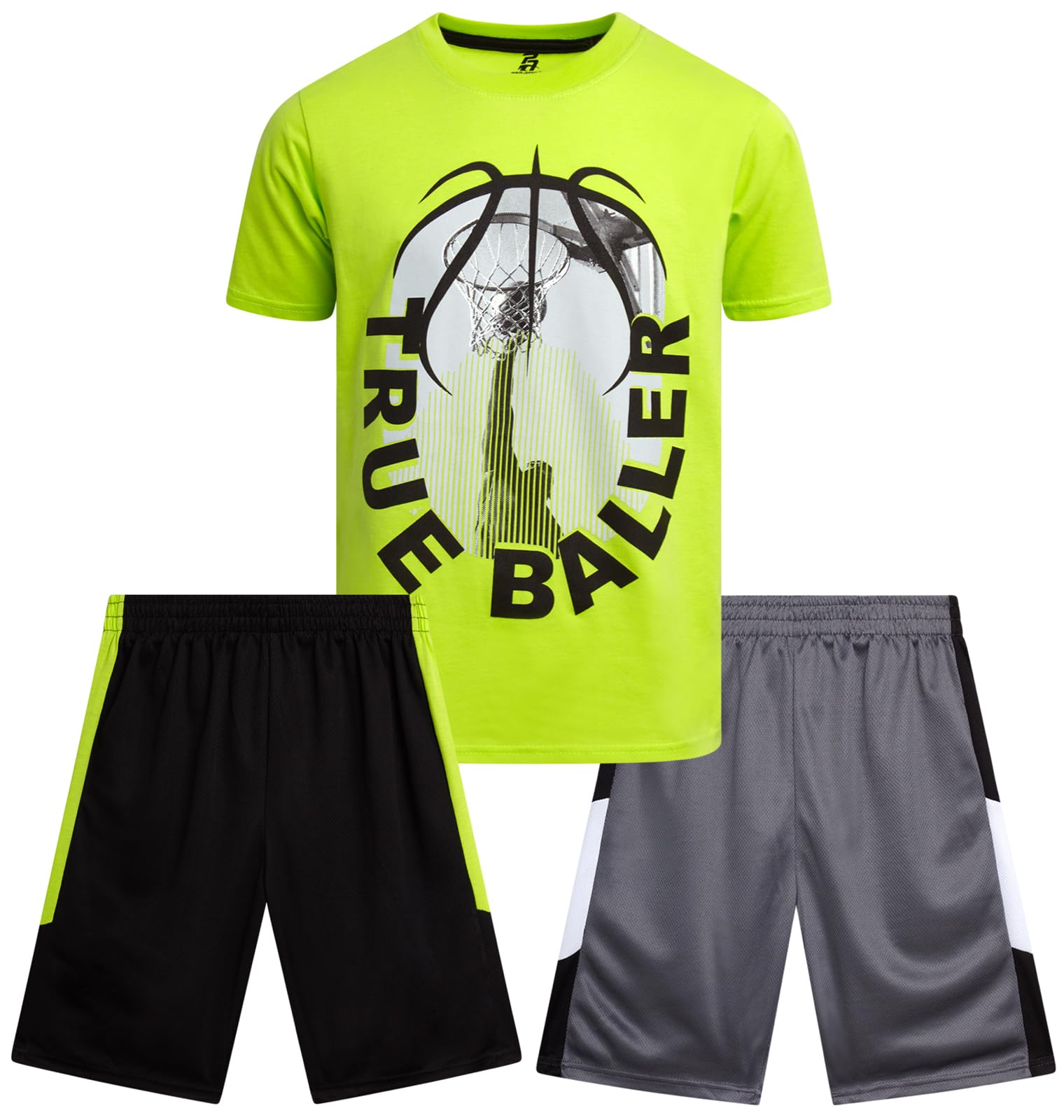 Pro Athlete Active Boys Short Sets - 3 Piece Performance Short Sleeve T-Shirt and Dry Fit Shorts - Boys Athletic Sets (8-16)
