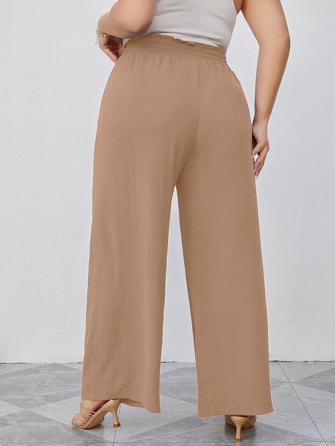 AusLook Women's Plus Size Wide Leg Lounge Pants with Pockets High Waisted Palazzo Adjustable Tie Knot Trousers 1X-5X - Image 2