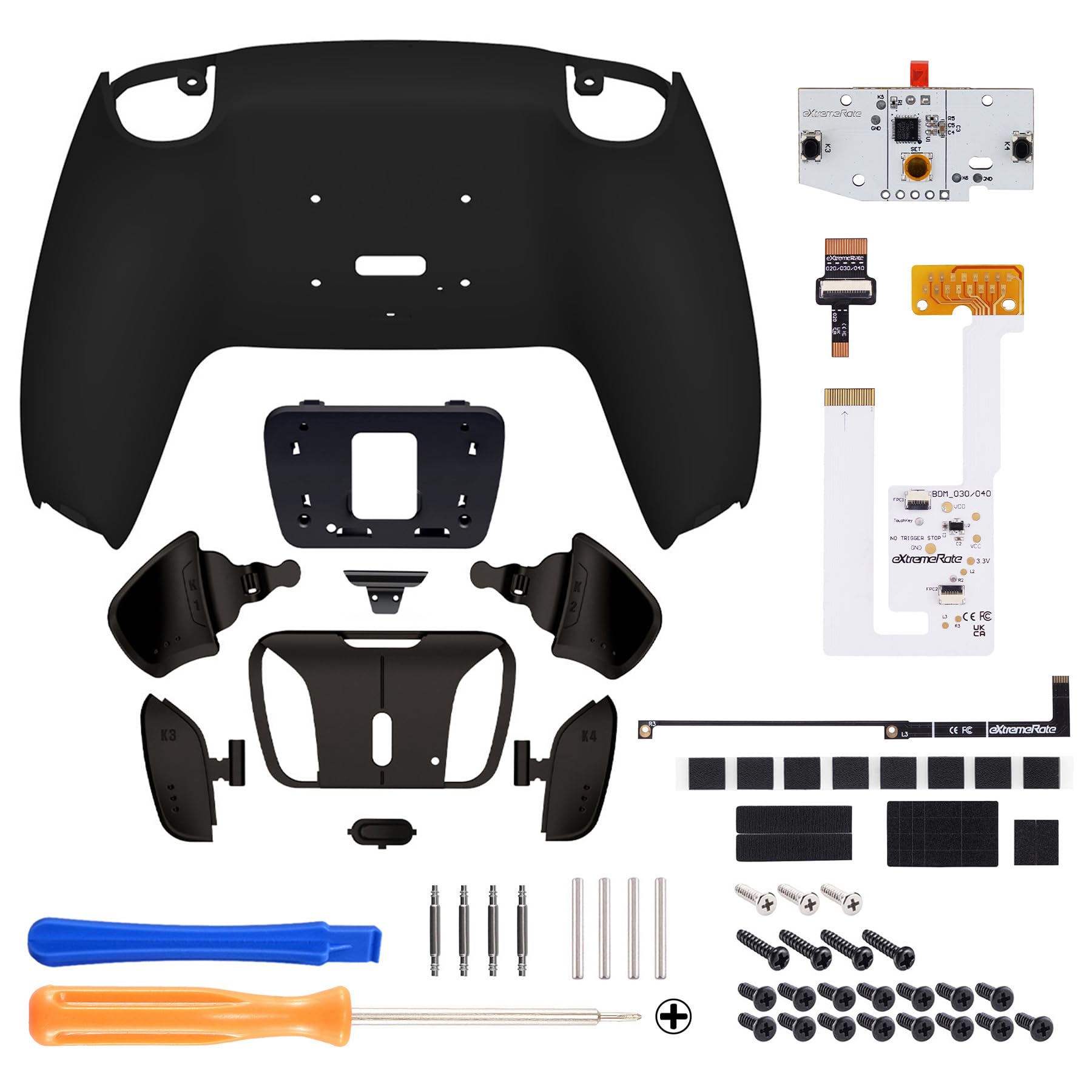 eXtremeRate Rise4 V3 Remap Kit Programmabile per ps5 Controller BDM-030/040/050,4 Palette Metallo Back Button Paddles,Tasti Aggiuntivi Cover Posteriore per ps5 Joystick-Nero
