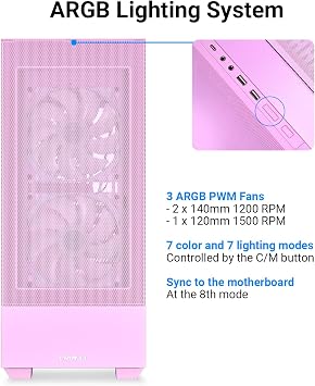 Lian Li High Airflow ATX PC Case RGB Gaming Computer Case Mesh Front Panel Mid Tower Chassis with 3 ARGB PWM Fans USB Type-C Port Tempered Glass Side Panel LANCOOL 205 MESH C, Pink