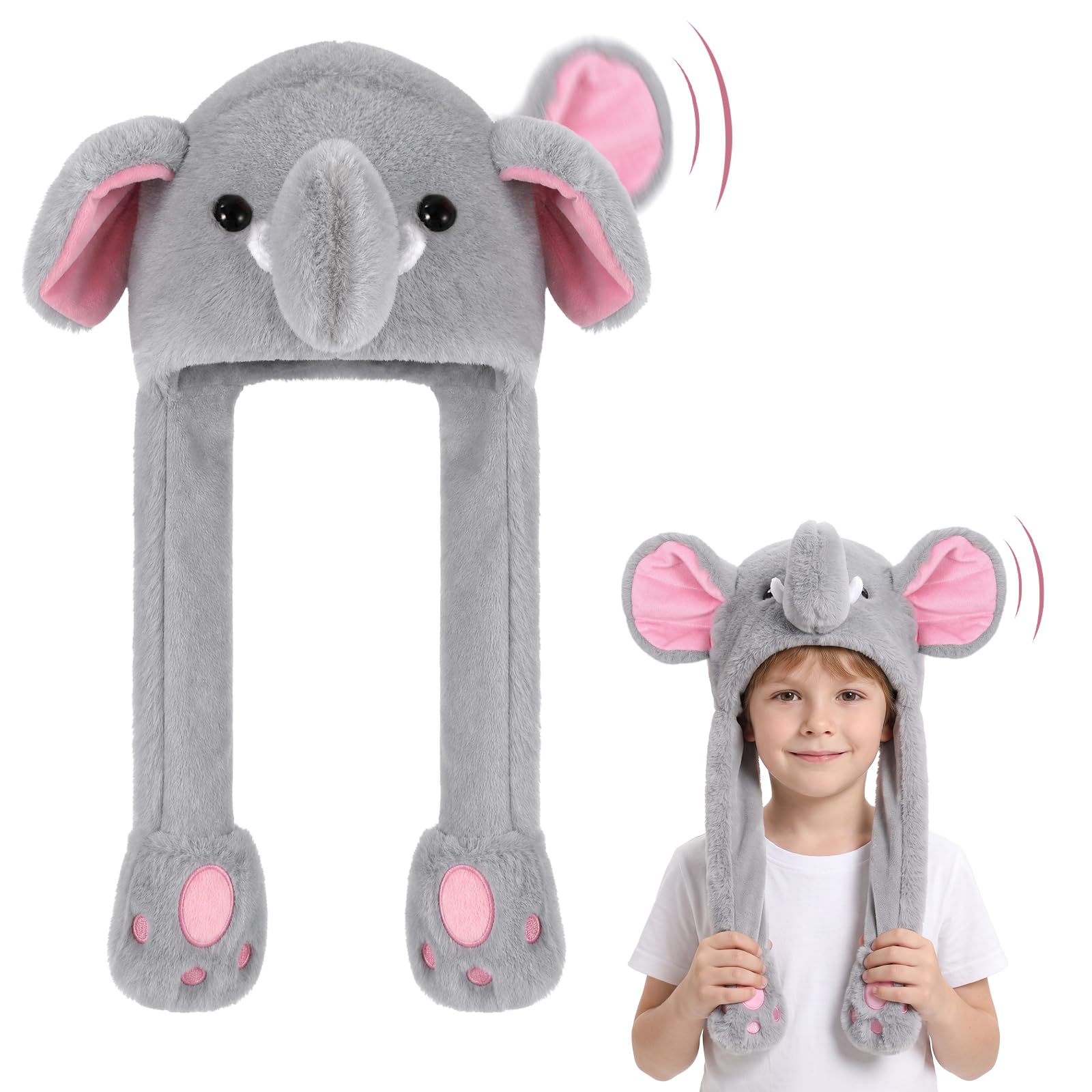Hifot Animal Hat with Moving Ears Kids Adults, Plush Animal Moving Ears Hat