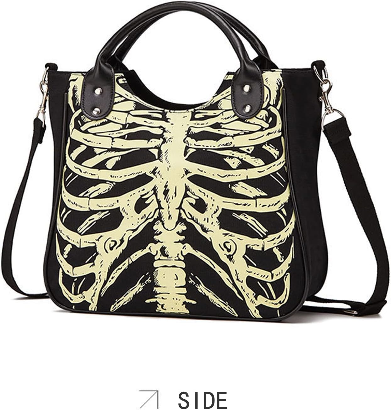 Gothic Backpack Canvas Bag Luminous Fashion Skull Crossbody Printed Bag Zipper Luminous Striped Shoulder Bag (Sternum Bag) - Image 5