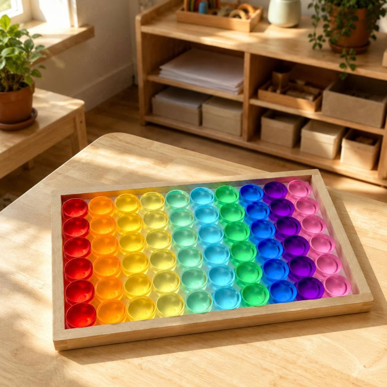 Kinder Bauklötze Holz Acryl Scheiben Zylinder Steine Stapelspiel Set Musterbau Lernspielzeug Aufbewahrungsbox für Kita Klassenzimmer Spielzimmer