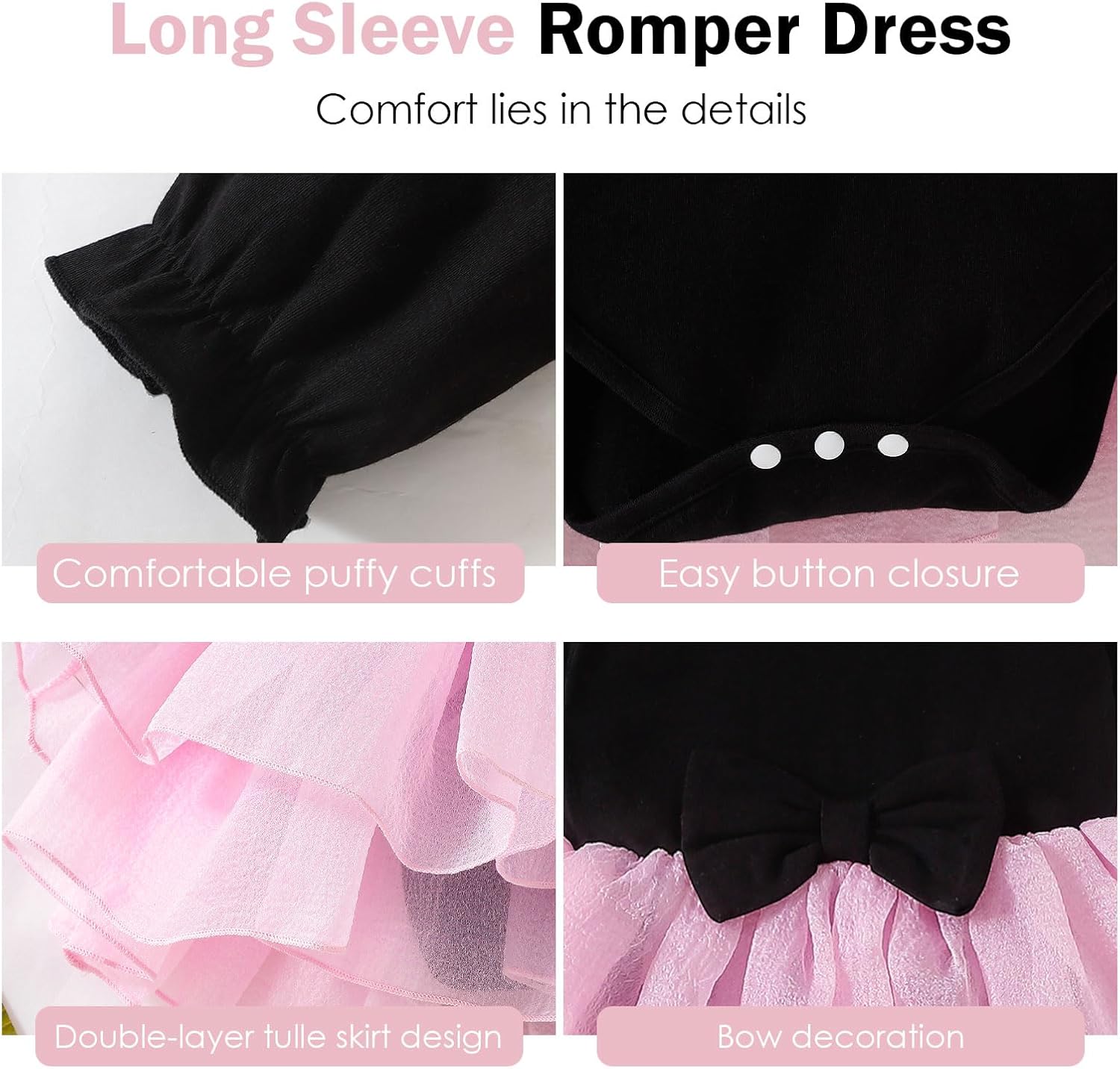 Baby Girl My Little Black Dress Romper Cotton Ruffle Long Sleeve Tutu Dress Birthday Party Fall Winter Clothes 0-24M - Image 4