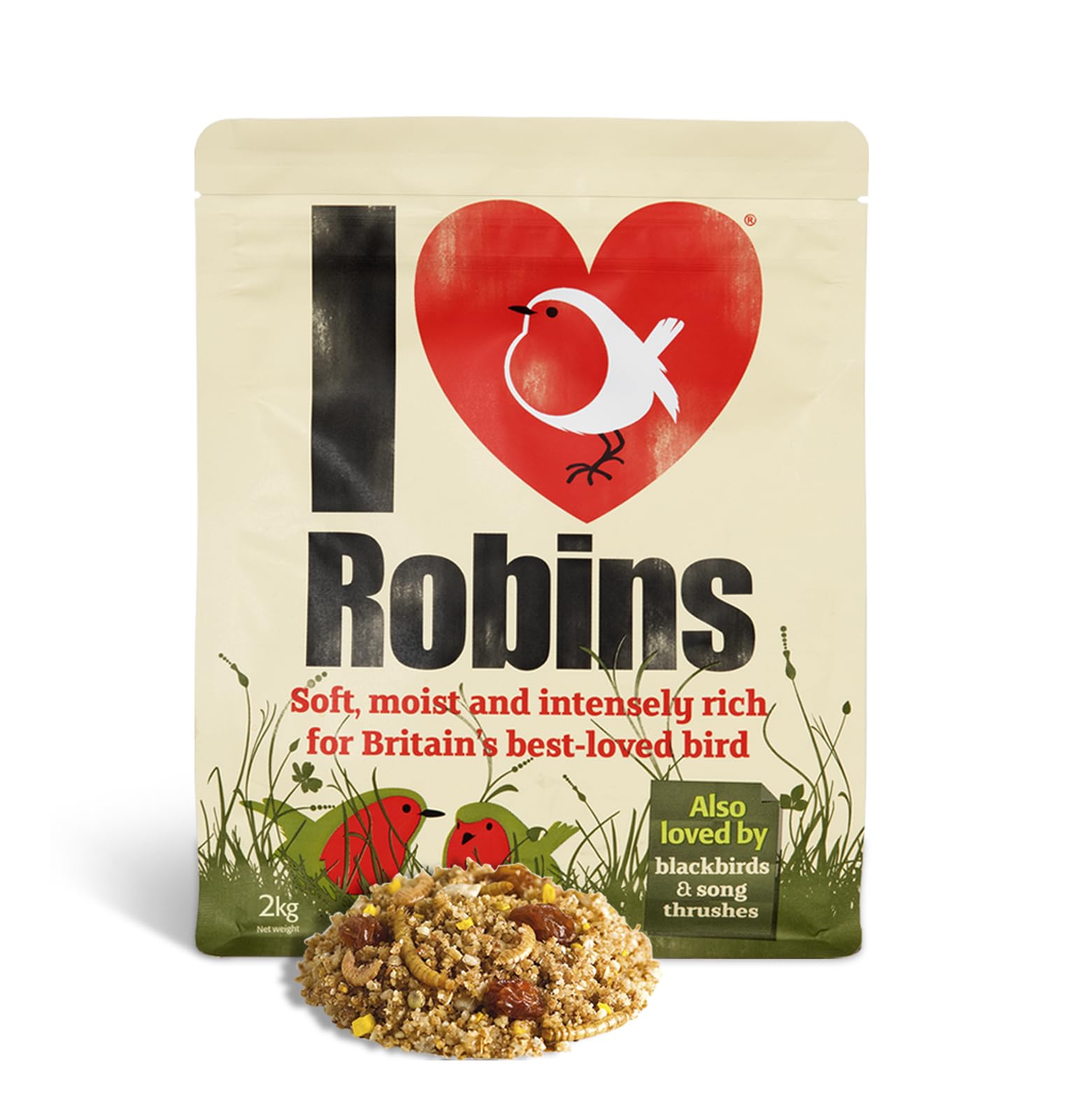 No Grow Bird Seed Mix for Wild Birds. Bird Feed - Jacobi Jayne I Love Robins - Robin Bird Food 2kg. Offer Mess Free Robin mix for Garden Birds like Blue Tits, Blackbirds and Songbirds