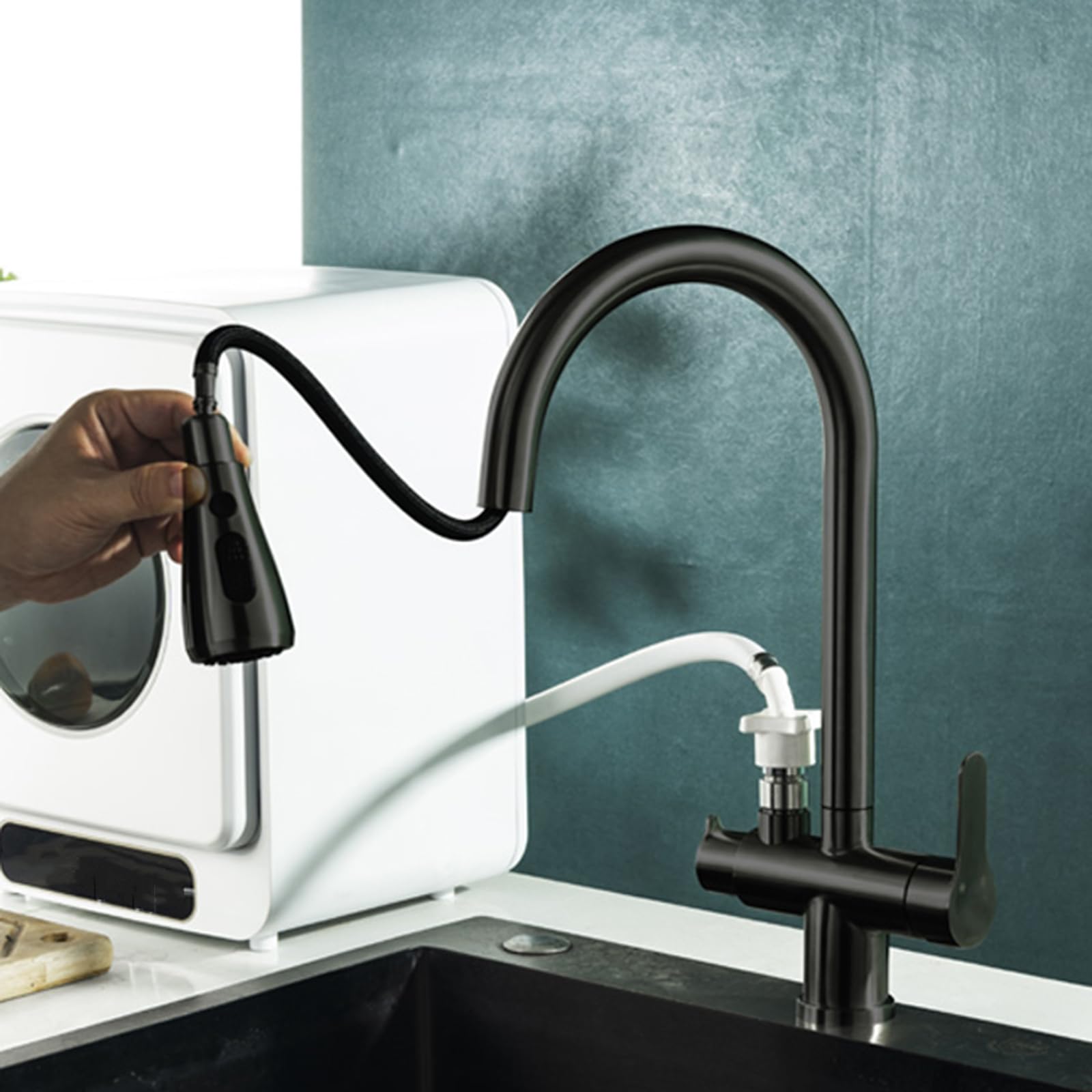 ZQFHSX Kitchen Tap Pull Out Swivel Stainless Steel with Dishwasher Connector