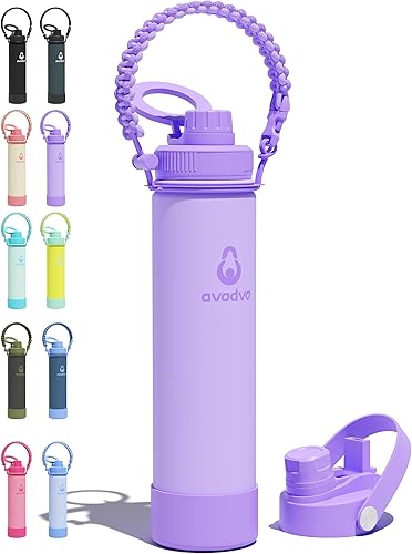 Miniatura 57 de Botella de agua aislada avodvo de 12 onzas con 2 tapas (tapa con popote y boquilla de 2 en 1, tapa magnética), botella de agua para niños con Azul