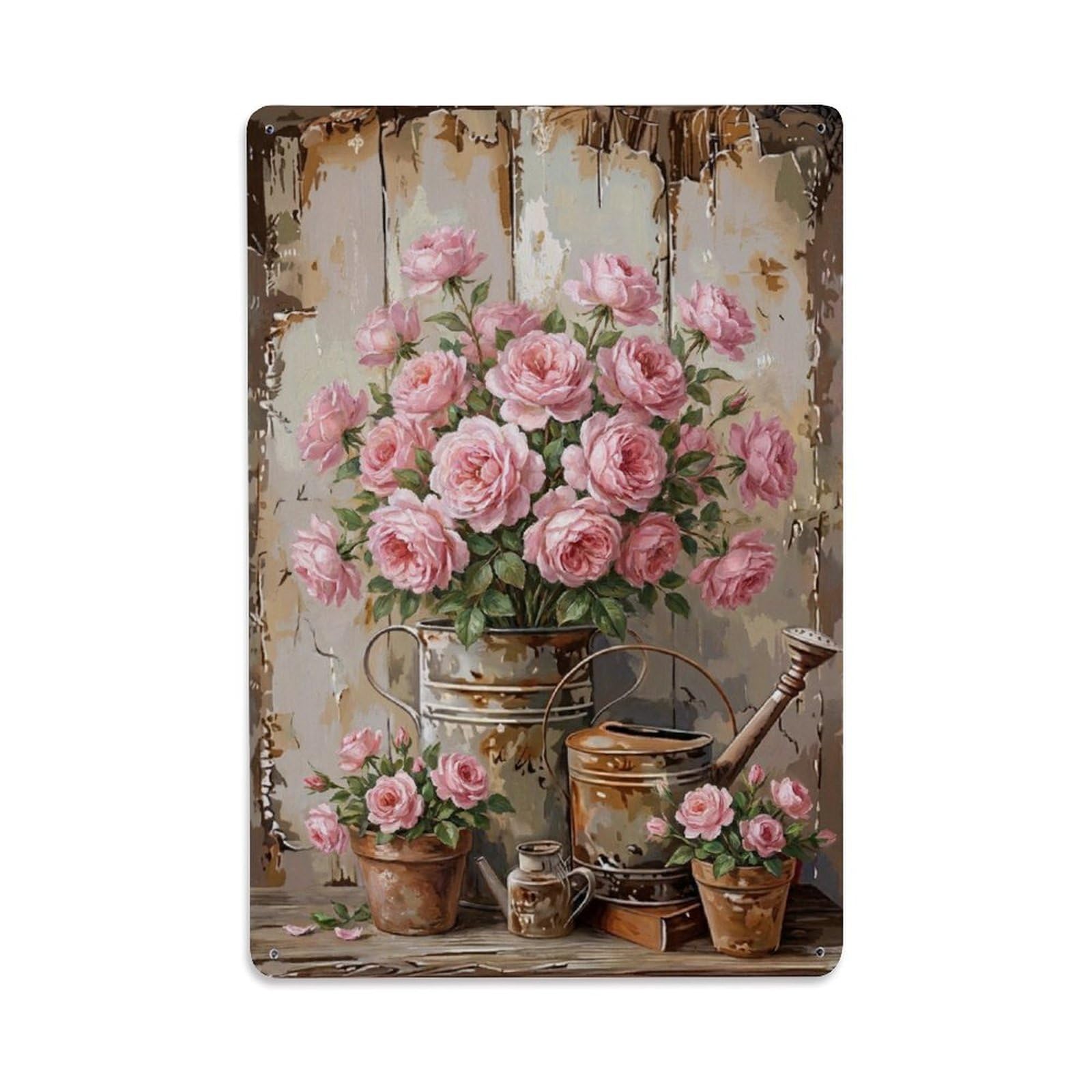 Vintage Flower Bunch Rose Pastoral Aesthetics Metal Tin Sign