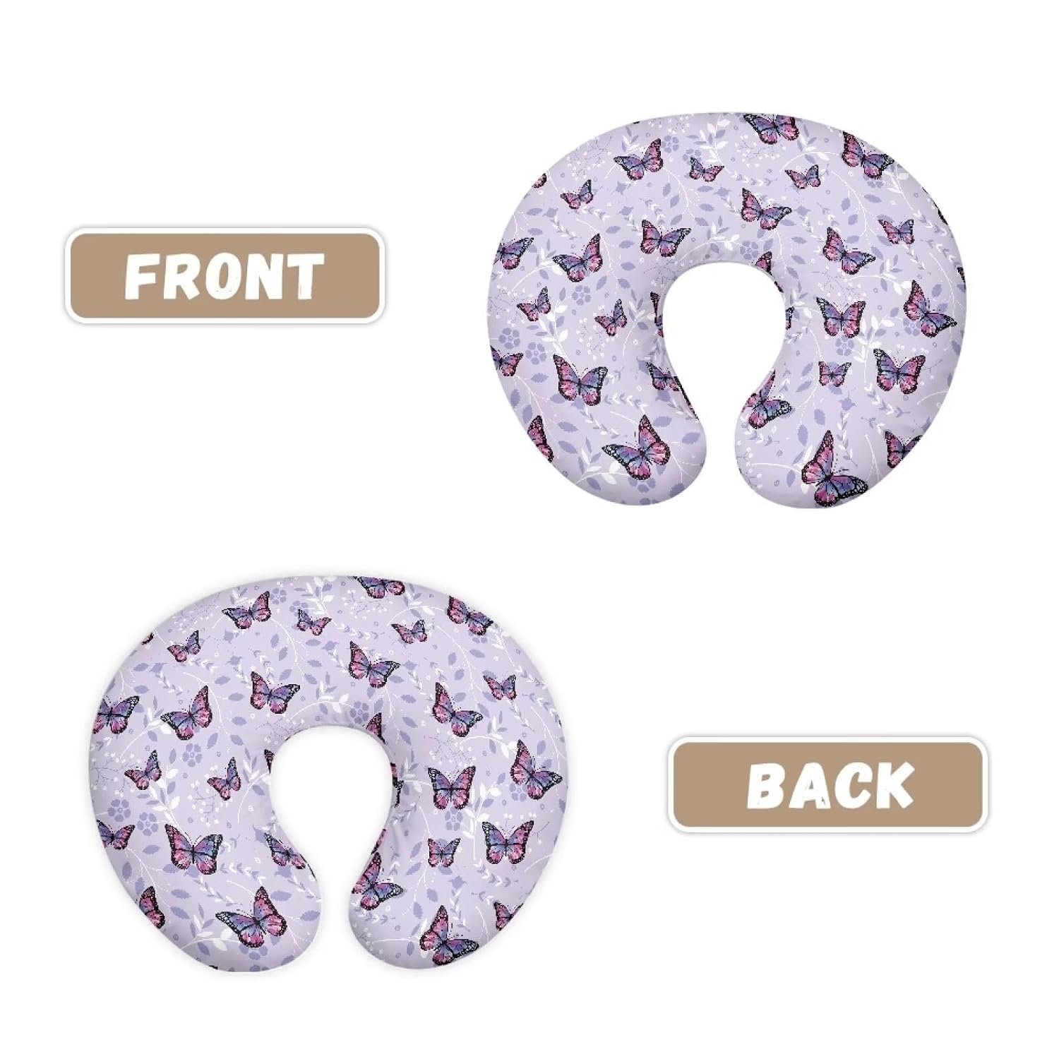 Neutral Breastfeeding Pillow Cover Butterfly Print Nursing Pillow Cover for Newborn Boys Girls, Breathable Soft Baby Nursery Pillow Slipcover with Hidden Zipper Design