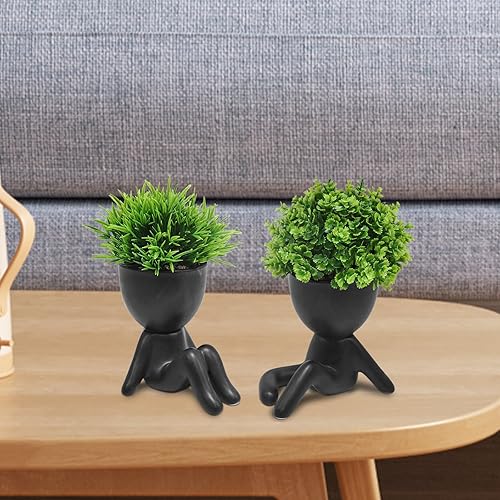 Vista 4 de MAKHOT 4 plantas suculentas artificiales con macetas creativas en forma de humano, pequeñas plantas falsas para estantes, escritorio, mesa, oficina