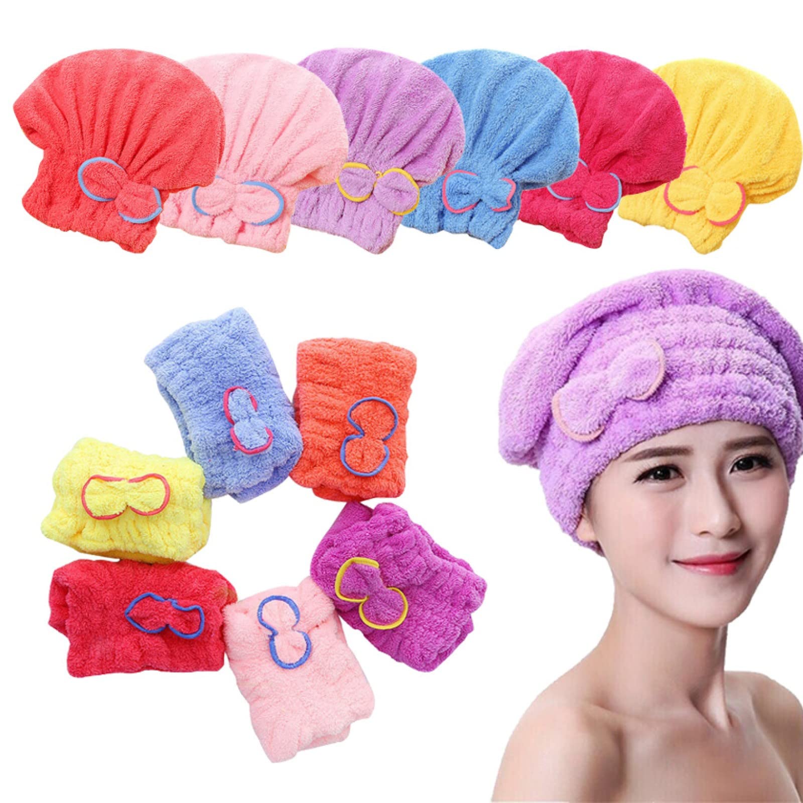 6 x Hair Drying Towel Women's Head Towel Super Water Absorbent Hair Turban Bowknot Soft Head Scarf Shower Coral Fleece Towel Dry Hair Cap Thickened Towel