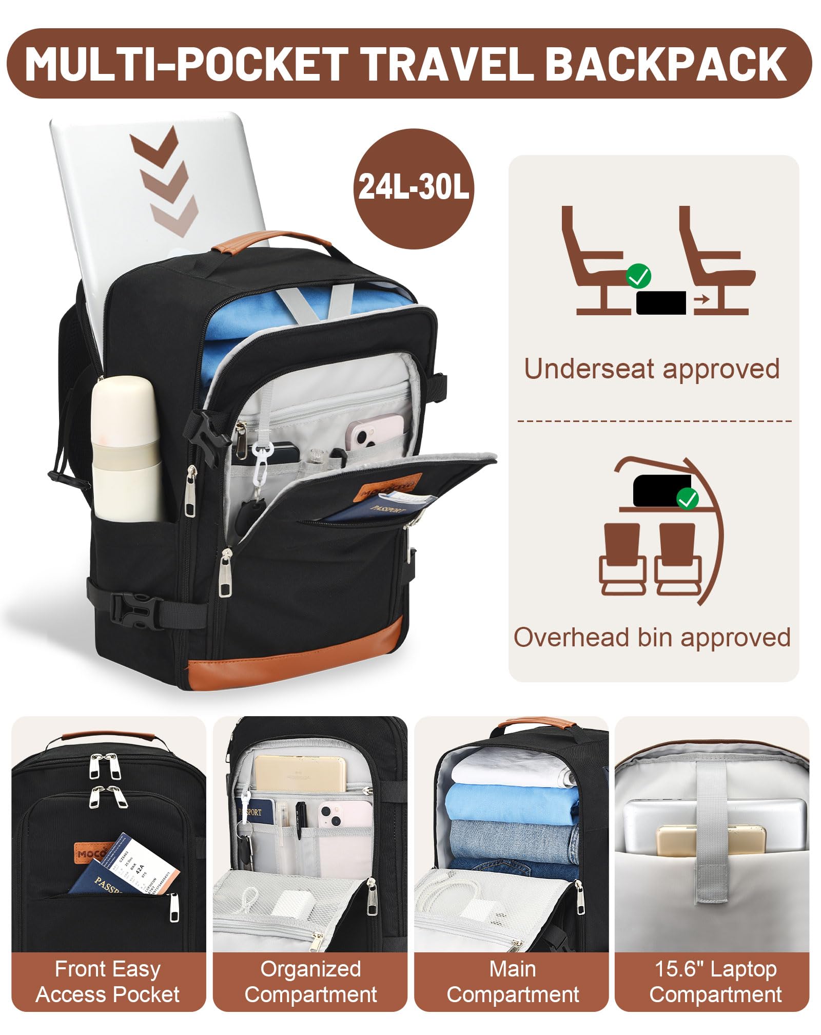 Mochila Viaje Cabina Avion 40x30x20, Bolso de Viaje para Vueling Mochila de Equipaje de Mano Mochila Viaje, Mochila Unisex Impermeable 30L
