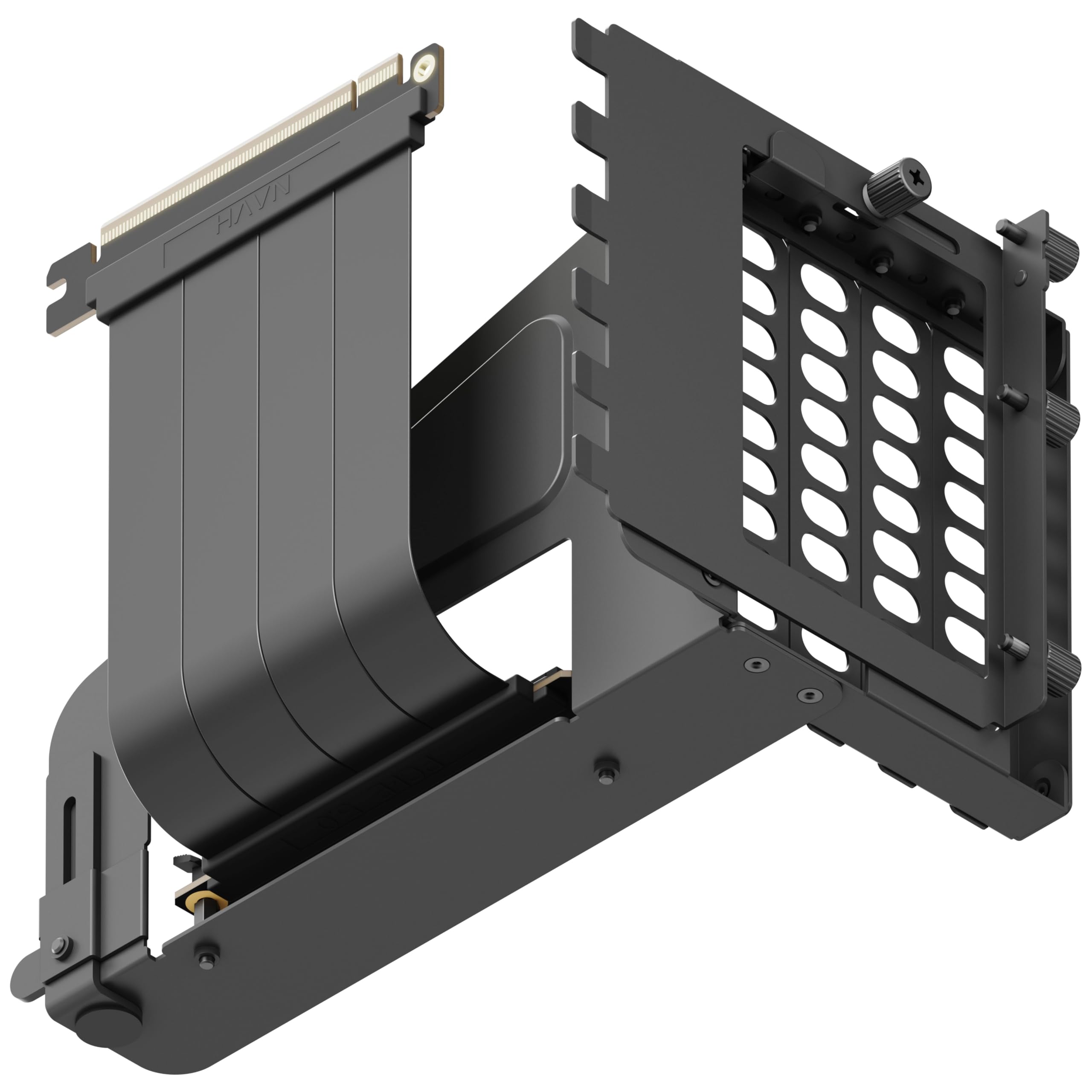 HAVN Universal VGPU Kit – Schwarz | 4-Slot Vertikale Grafikkartenhalterung mit PCIe 5.0 Riser-Kabel & verstellbarer Stütze | Flexible Montage, stabil & ohne Durchhängen
